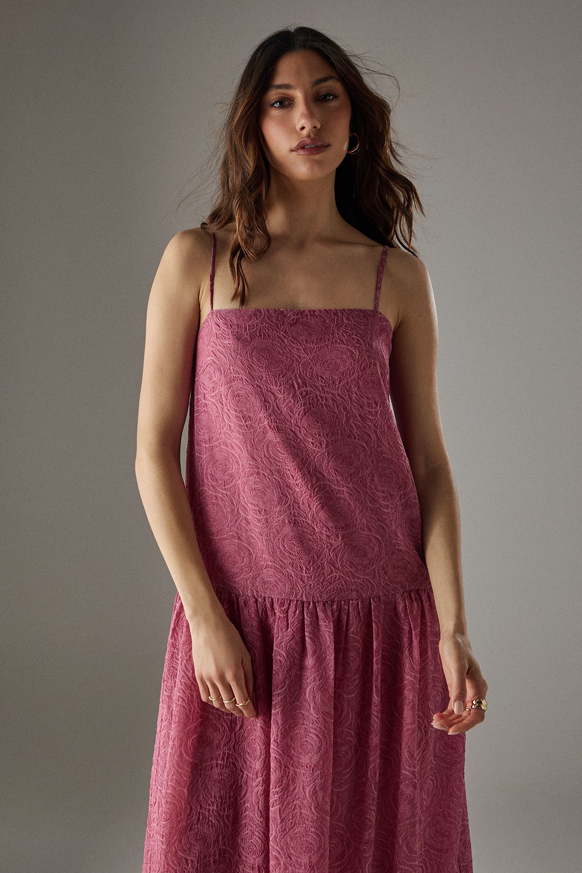 Warehouse Rose Organza Strappy Tier Maxi Dress Rose image 2