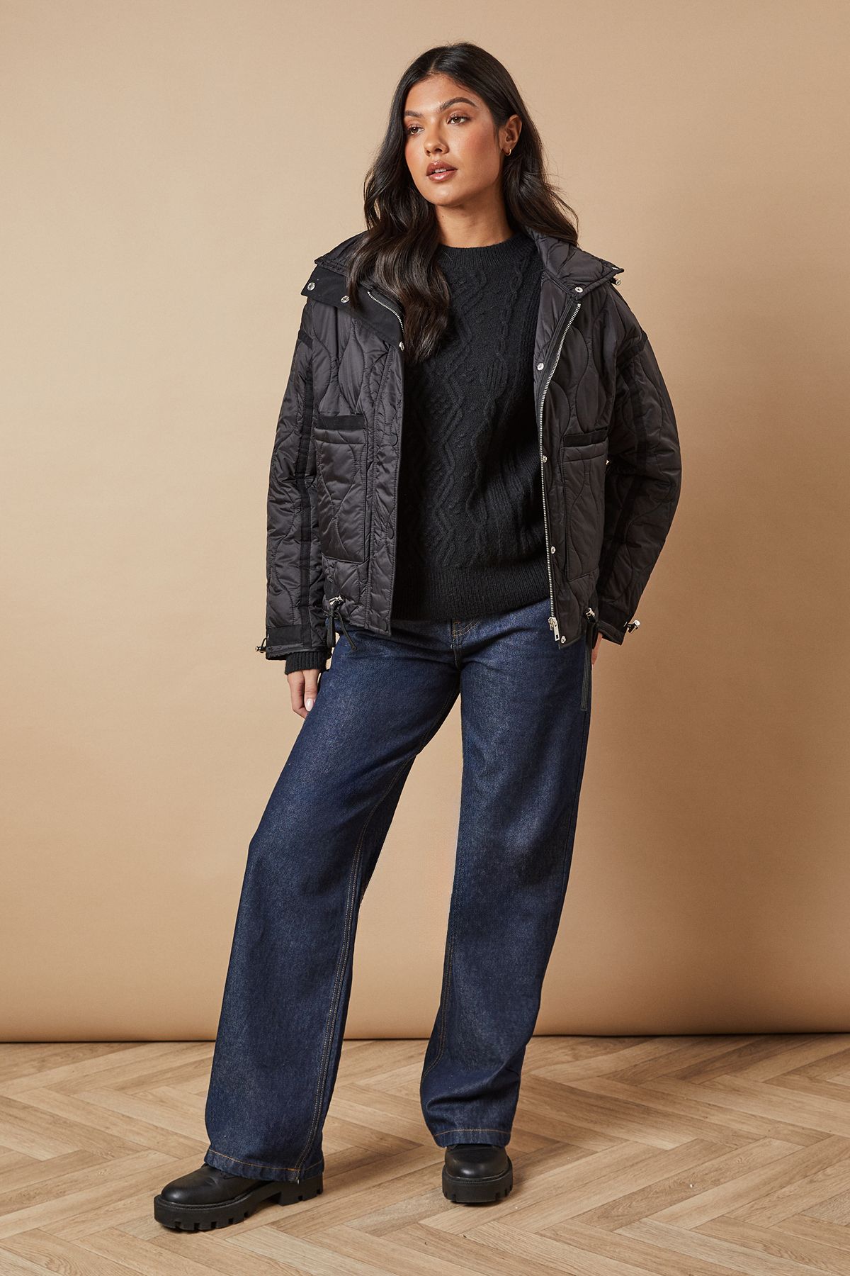 Oasis Onion Quilted Popper Jacket Black image 2