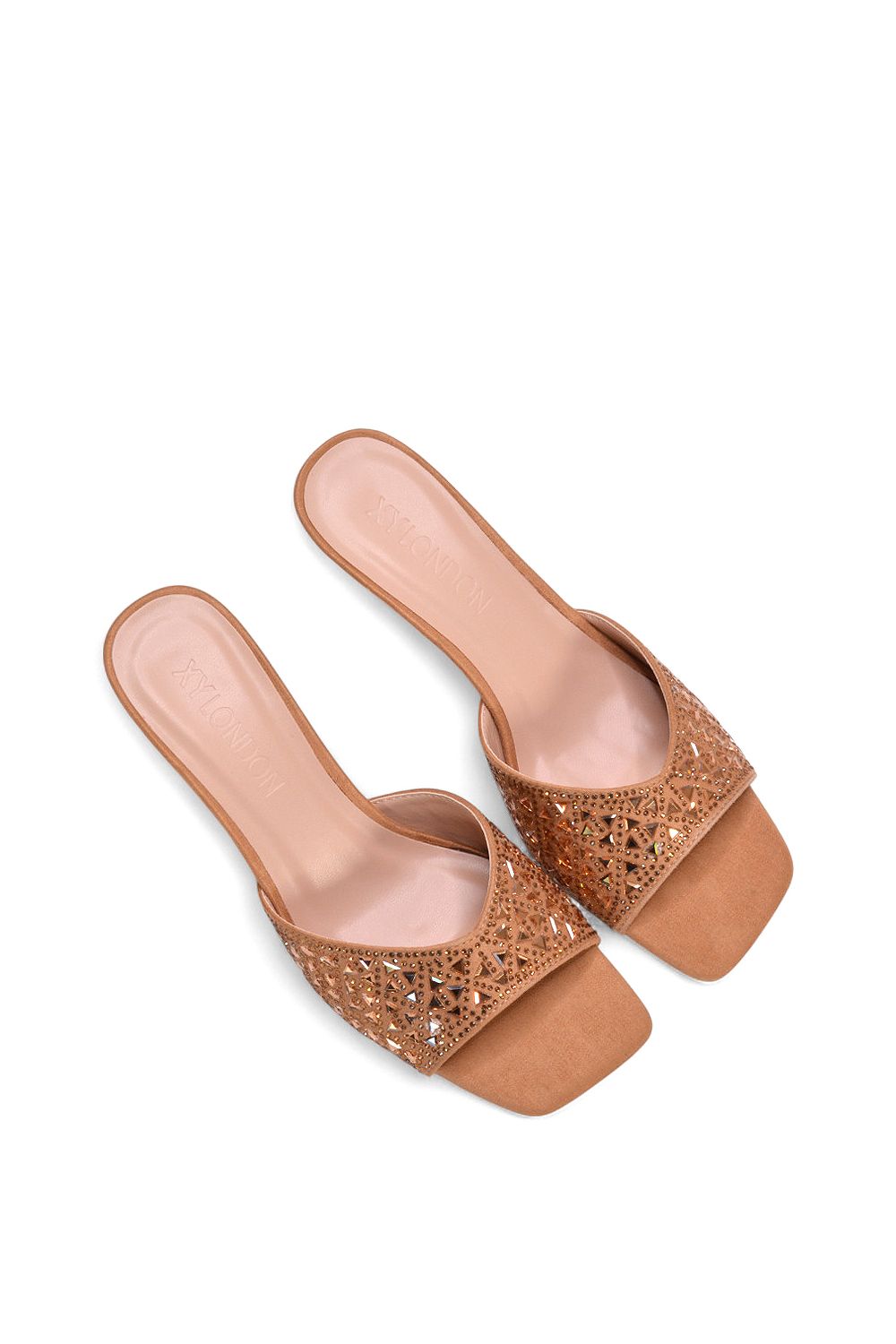 XY London 'Georgia' Wedge Heel Diamante Square Peep Toe Heeled Mule Sandals image 6