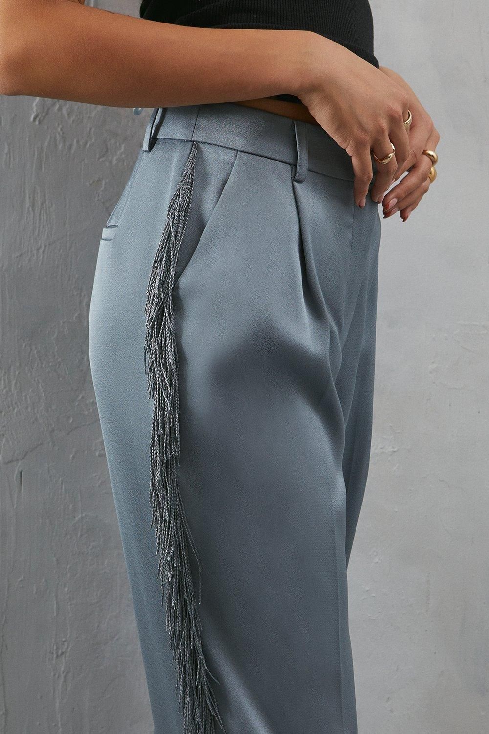 Warehouse Premium Fringe Side Straight Leg Trouser Gun Metal image 2
