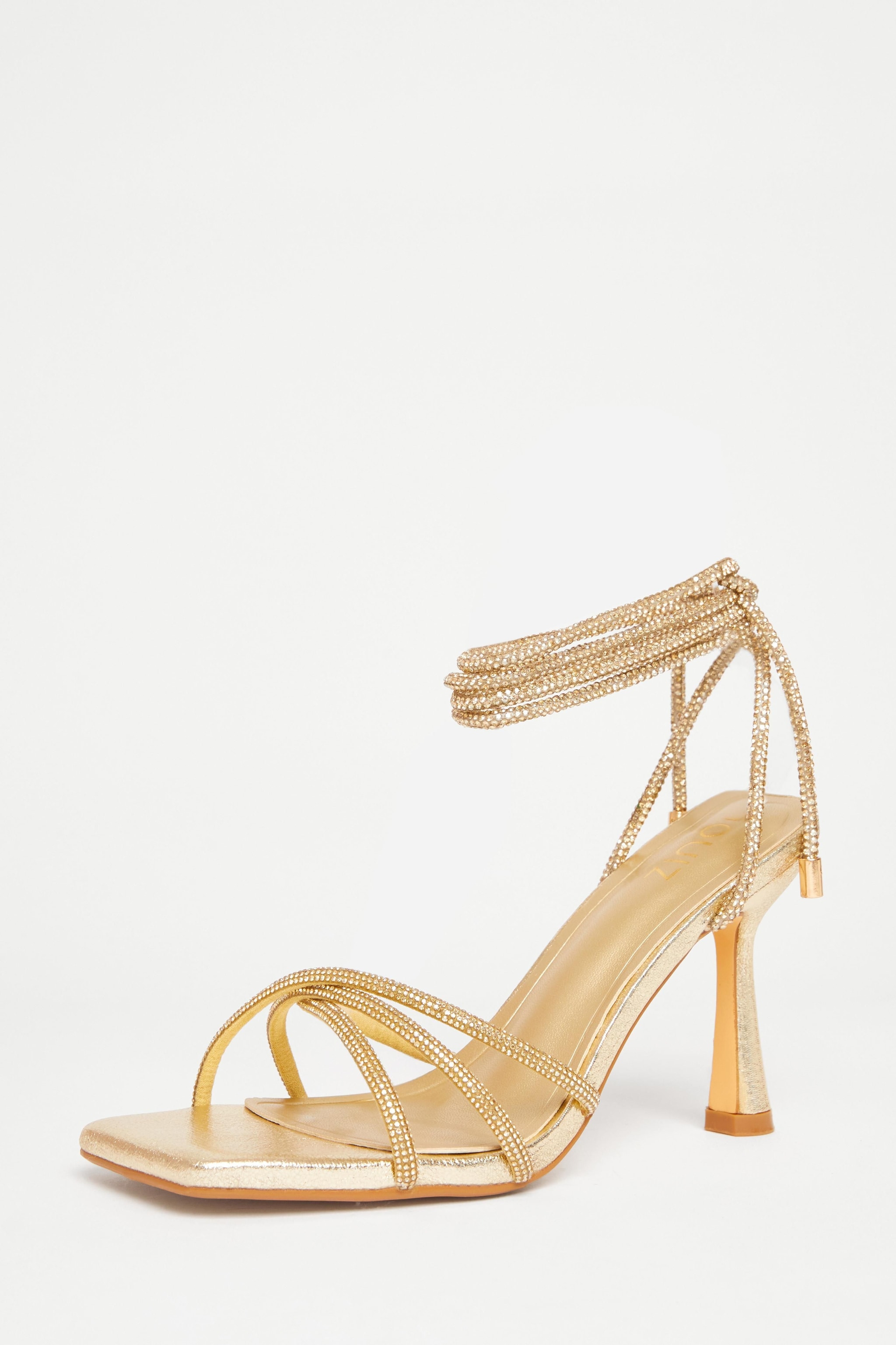Quiz Gold Diamante Lace Up Heels image 1