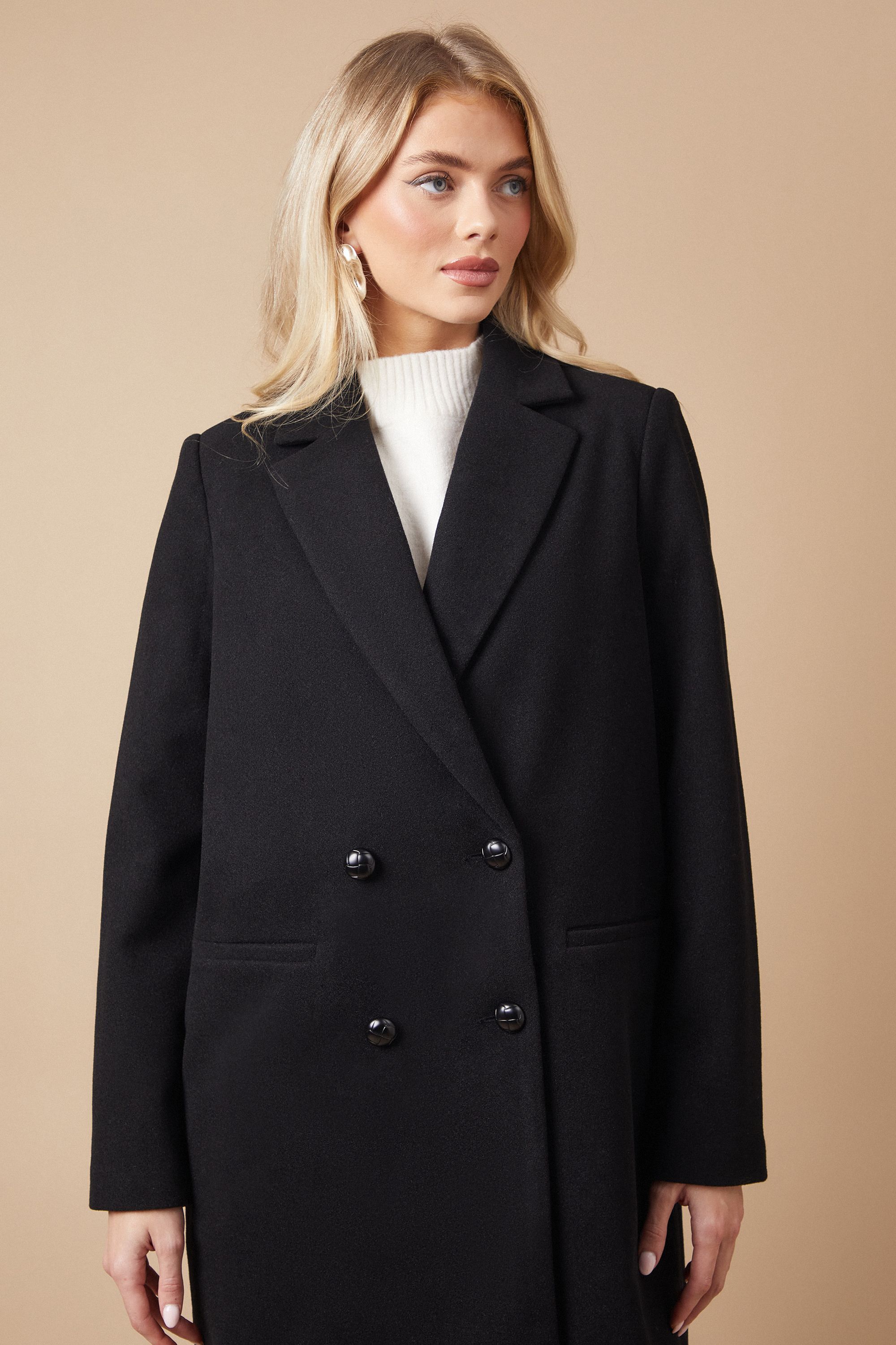 Oasis Longline Faux Wool Blazer Coat Black image 4