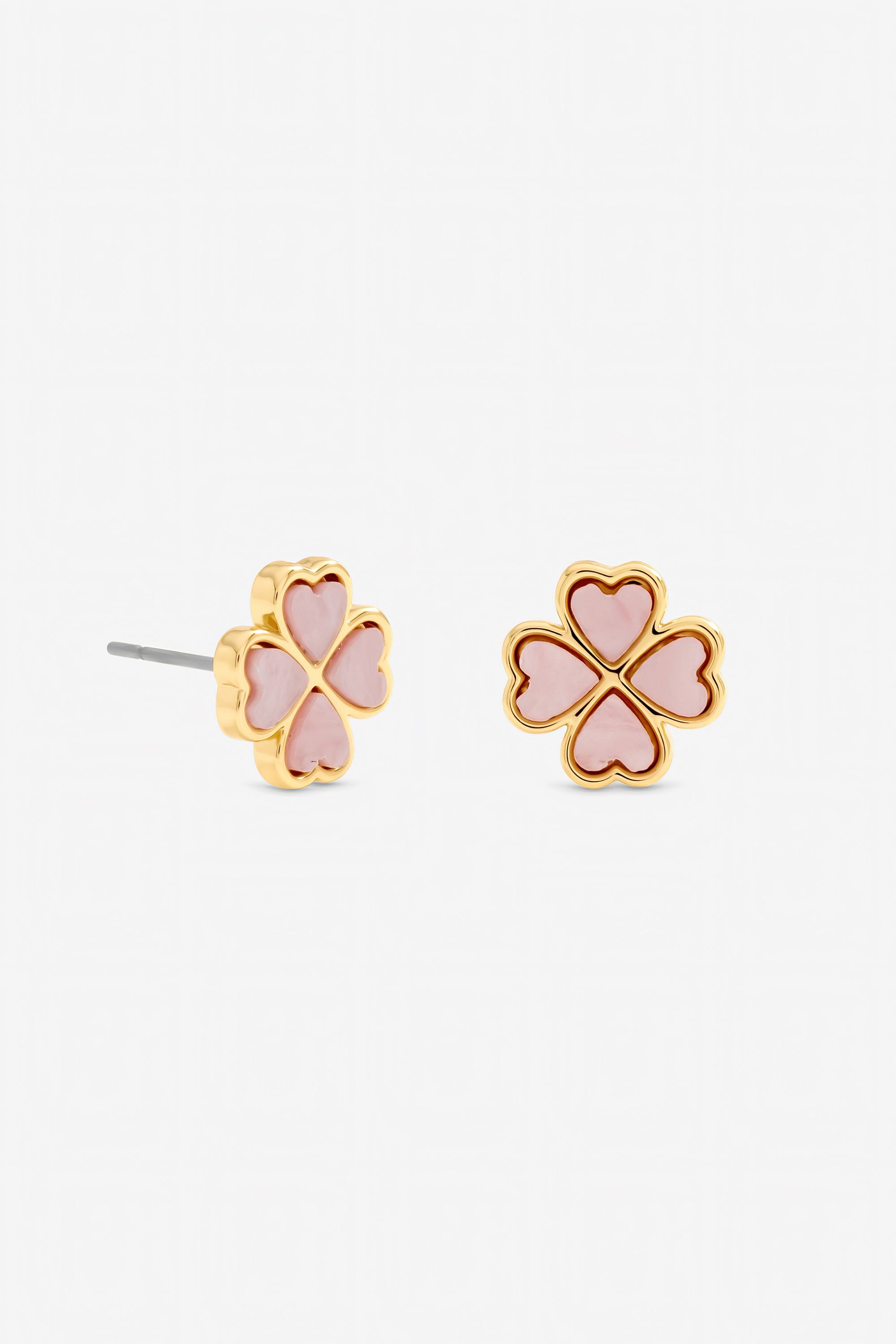 Jon Richard Gold Plated and Pink Heart Clover Stud Earrings