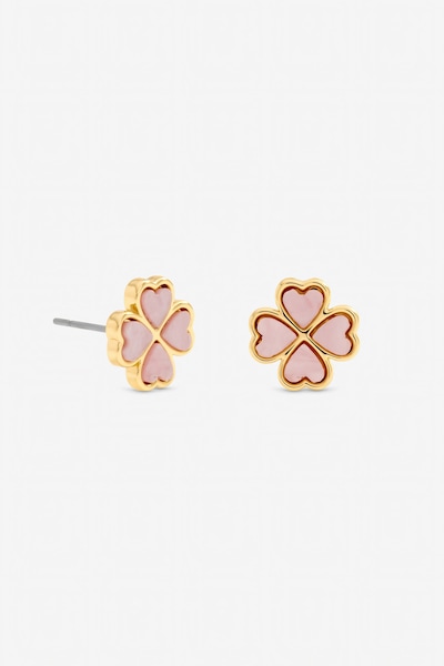 Jon Richard Gold Plated and Pink Heart Clover Stud Earrings