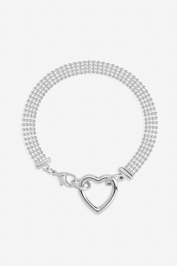 Inicio Sterling Silver Plated Mesh Heart Clasp Bracelet - Gift Pouch