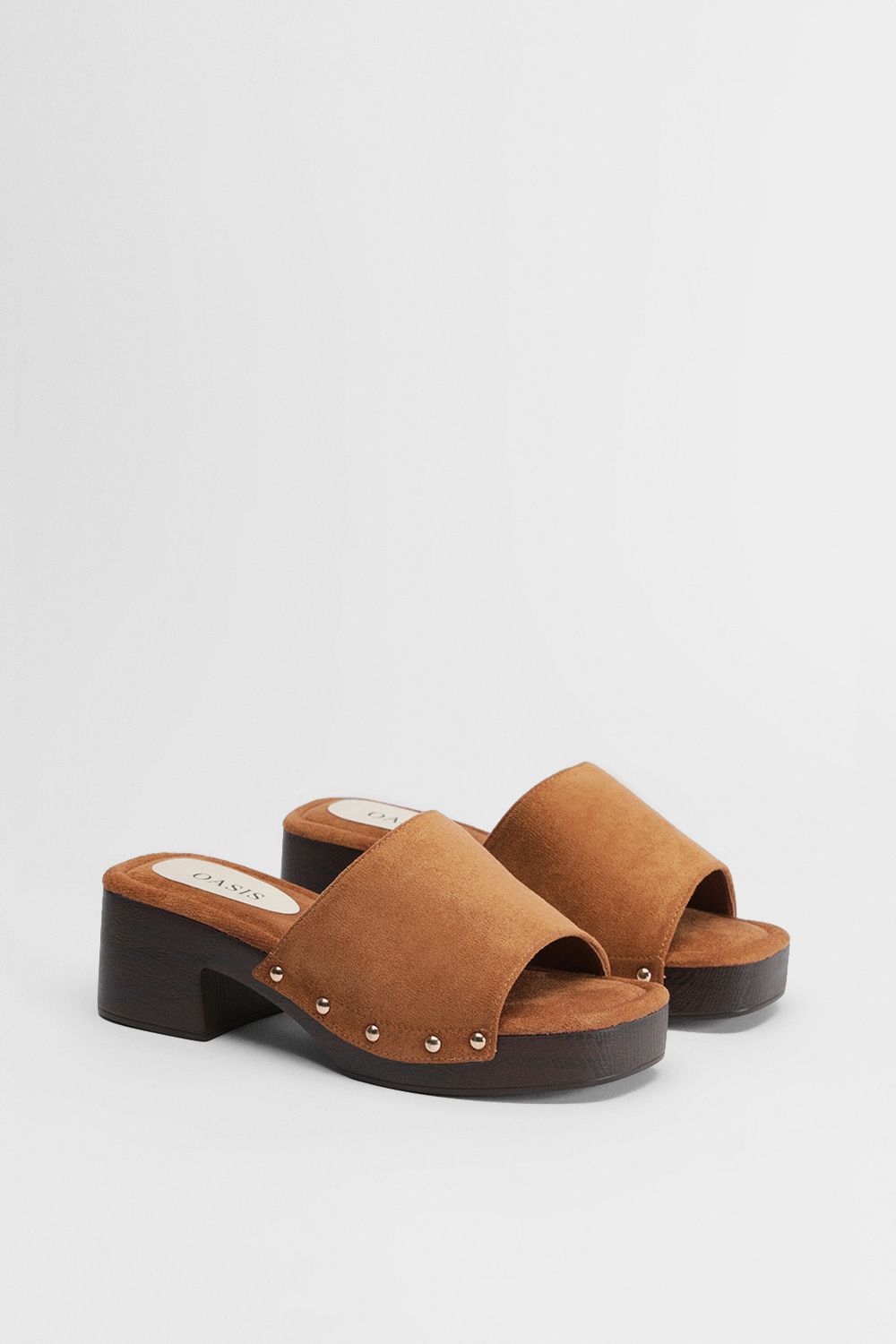 Oasis Henrie Faux Suede High Heeled Mule Sandals Tan