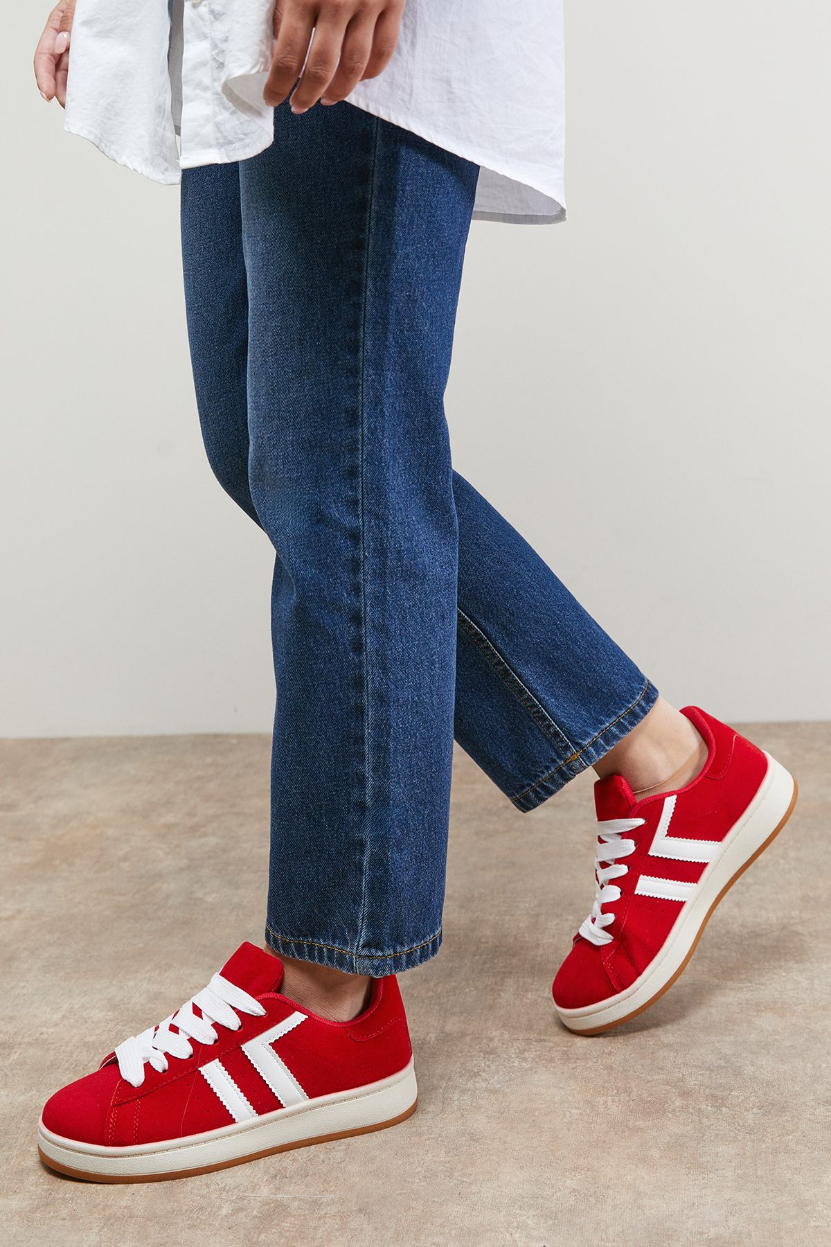Oasis Leocadia Faux Suede Lace Up Trainers Red image 2