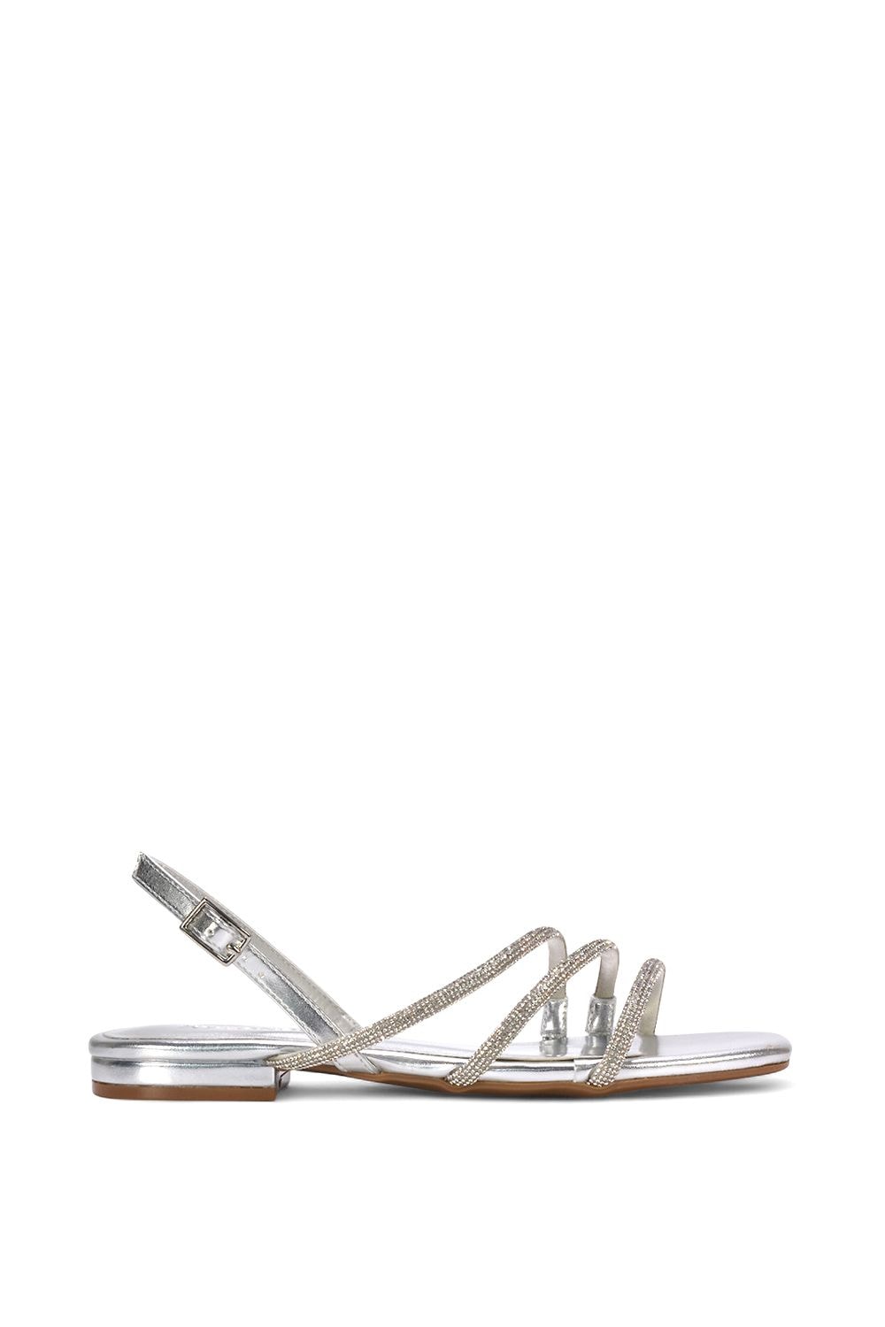 XY London 'Abigale' Strappy Diamante Flat Slingback Sandals With Buckle