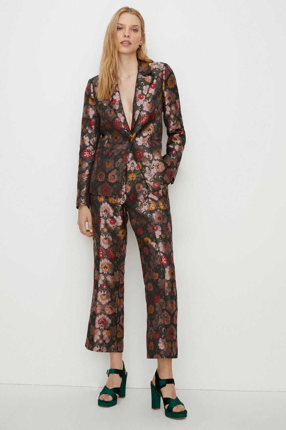 Oasis Floral Jacquard Straight Leg Trouser Mauve image 4