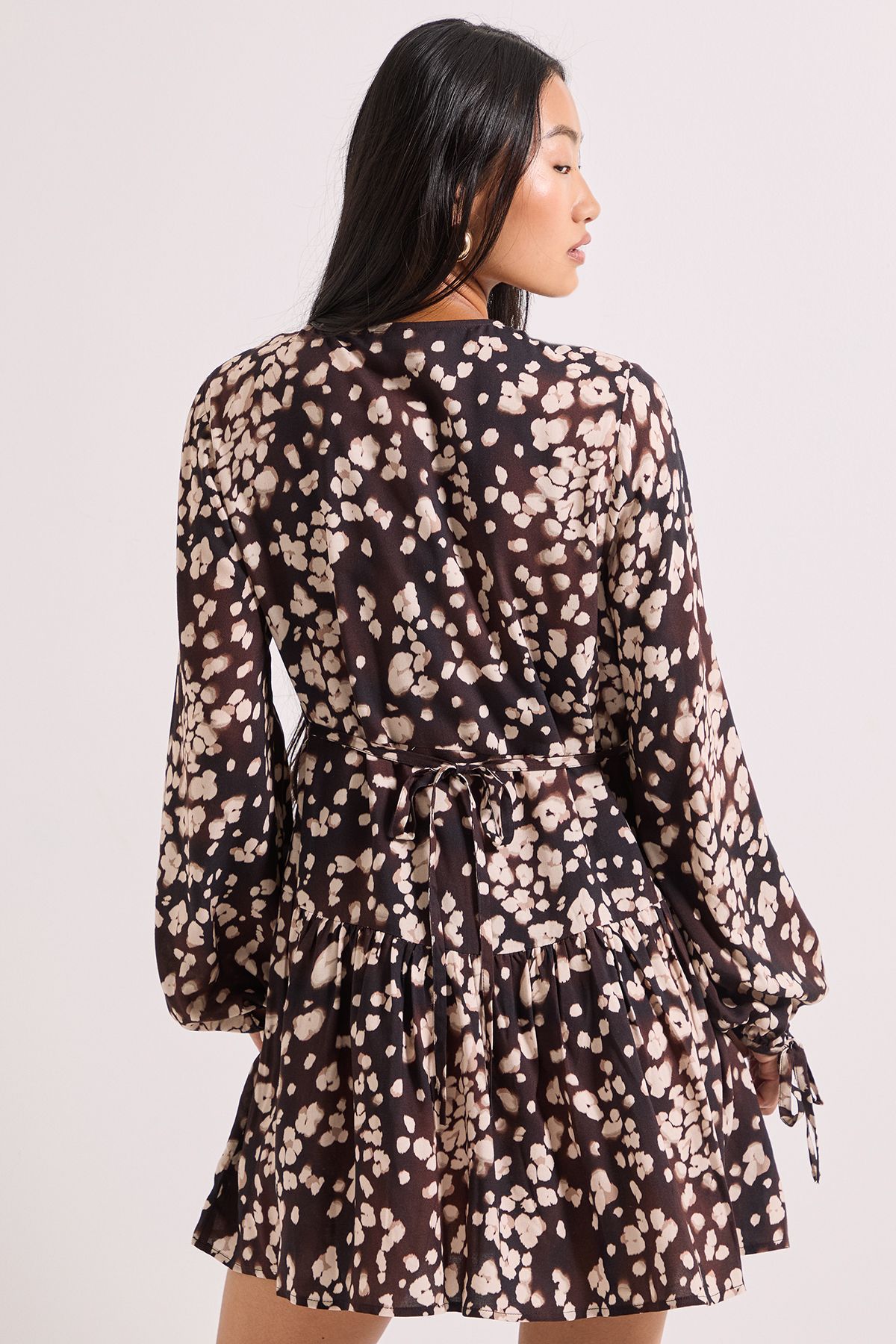 Dorothy Perkins Brown Animal Print Dropped Seam Detail Wrap Front Mini Dress Brown image 3