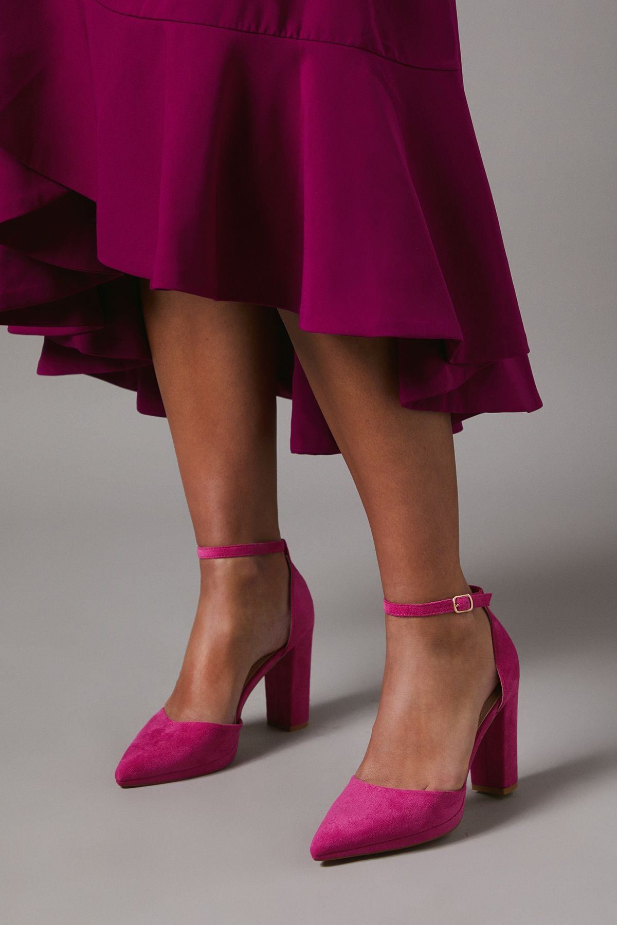 Coast Sadie Faux Suede Platform Pointed High Block Heel Court Shoes Fuchsia image 2