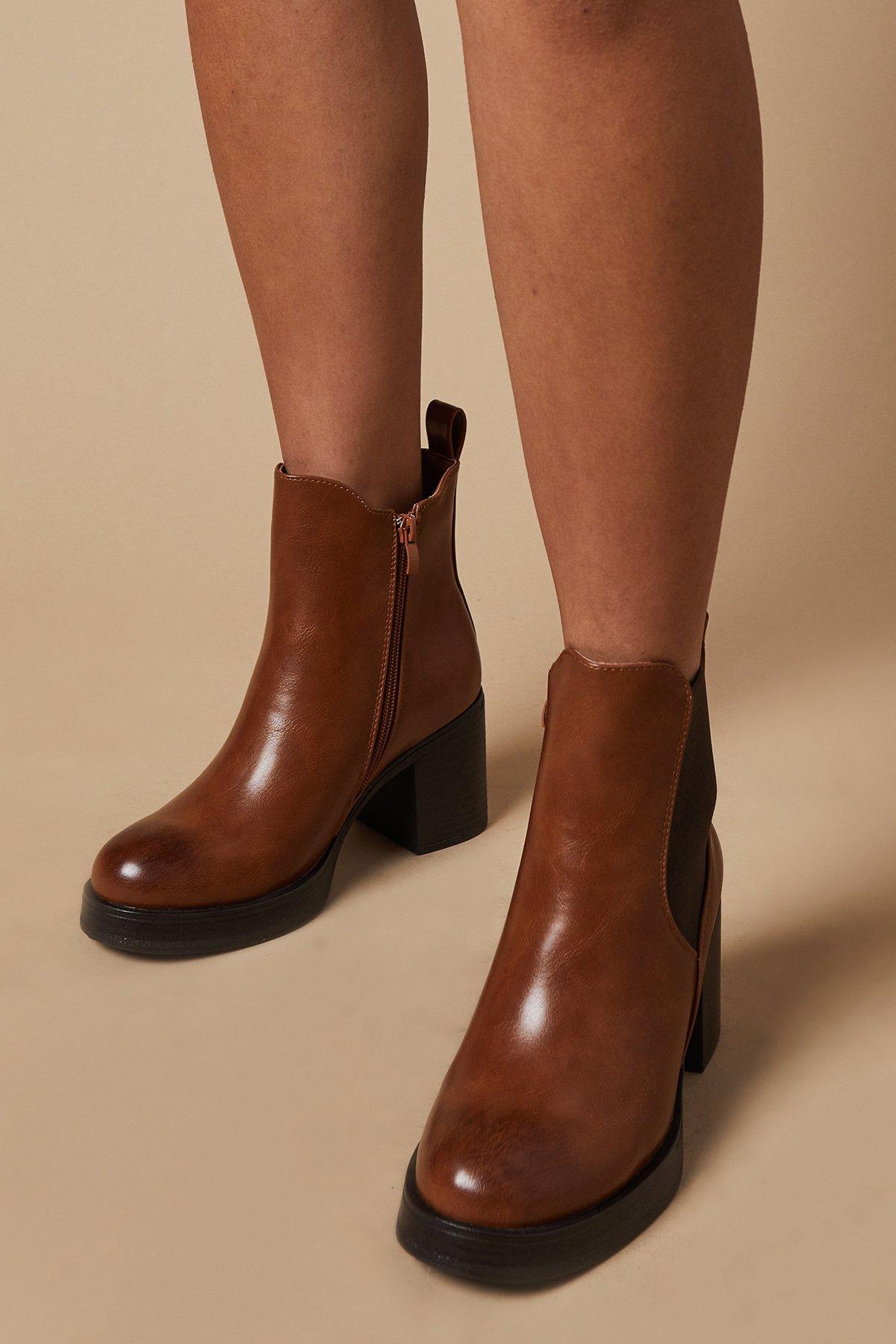 Oasis Round Toe Platform Ankle Boots Tan image 3