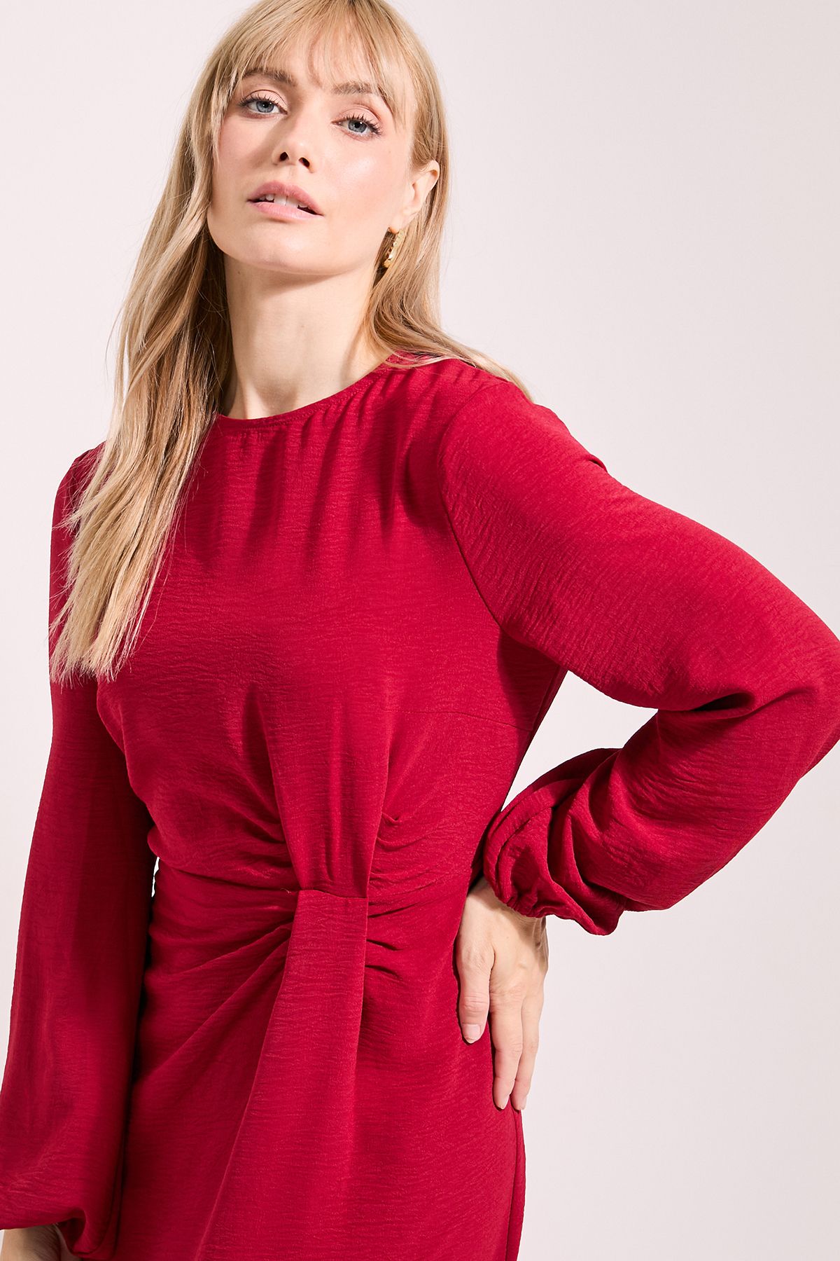 Principles Berry Tuck Front Detail Midi Dress Wine image 4