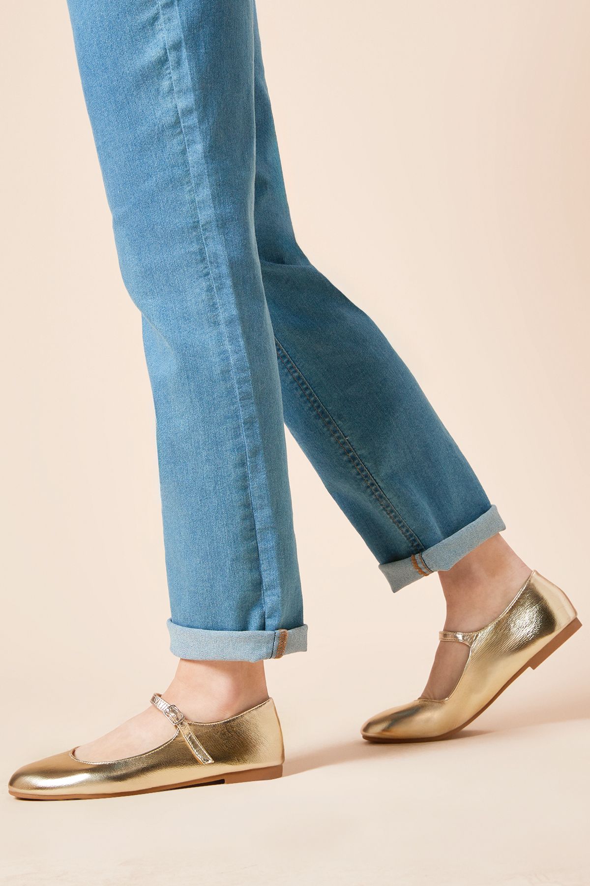 Dorothy Perkins Penny Mary Jane Ballet Pumps Gold image 3