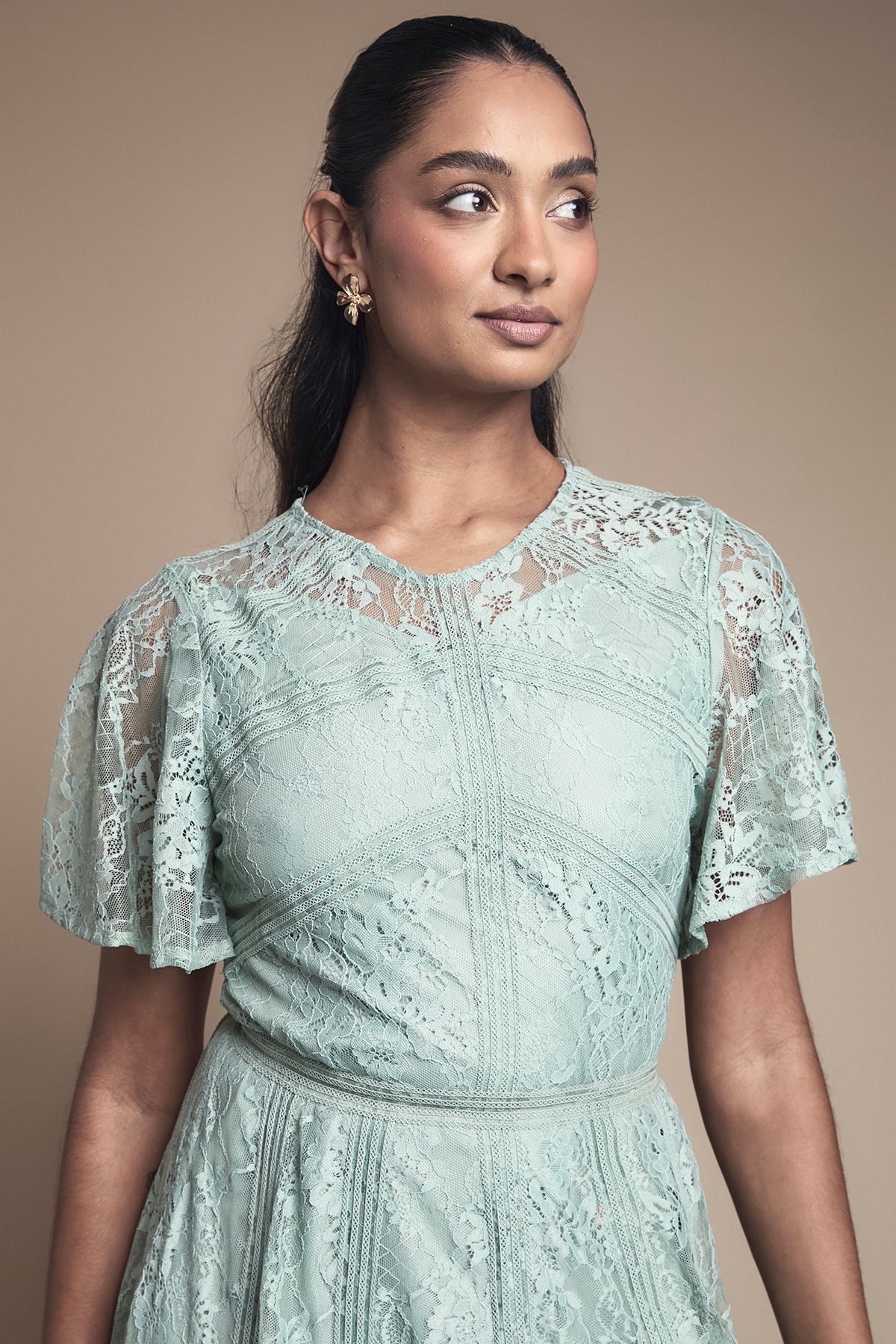 Oasis Angel Sleeve Lace Bridesmaid Dress Sage image 4