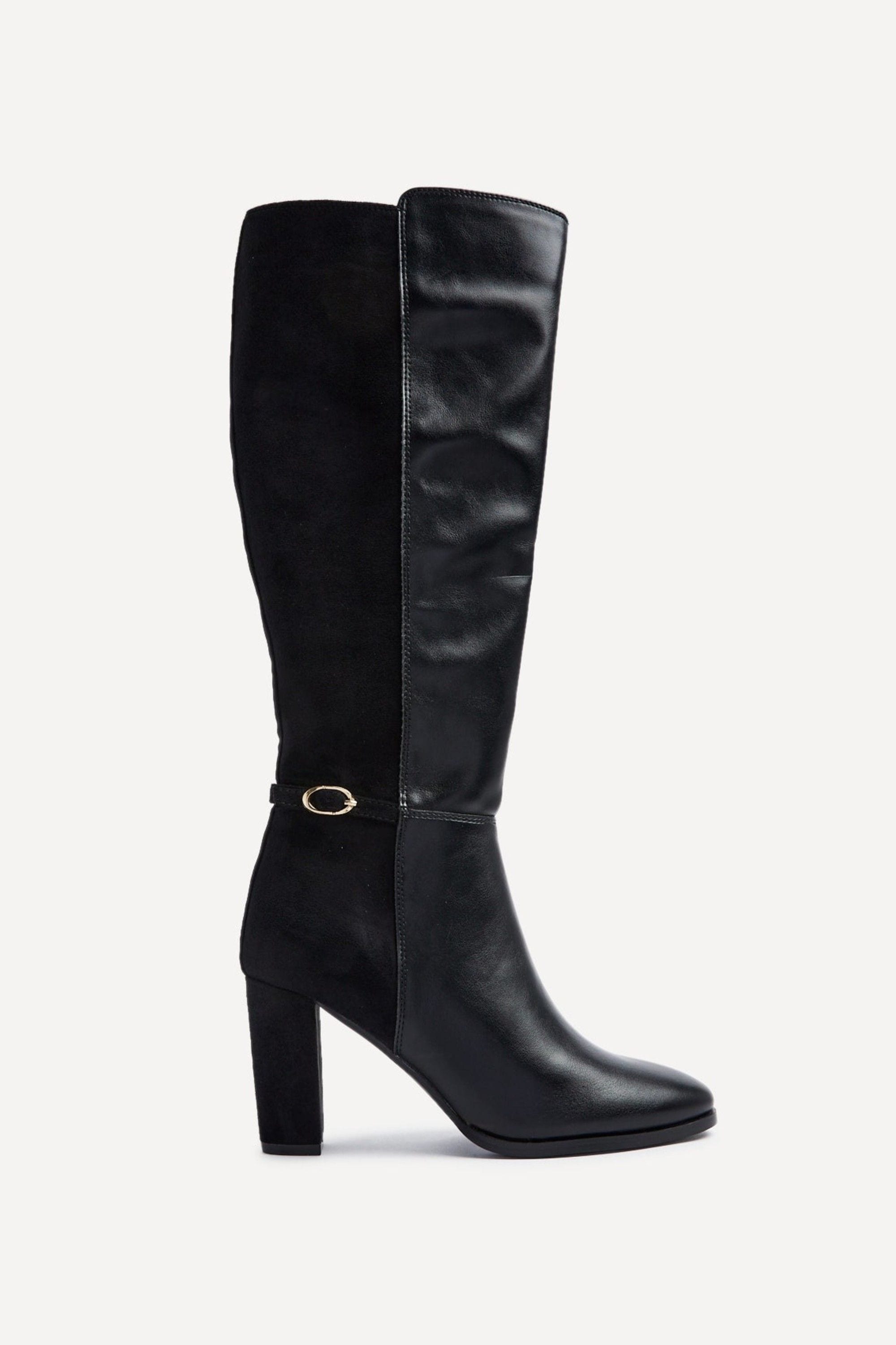 Linzi Symone Black High Leg Block Heeled Boot