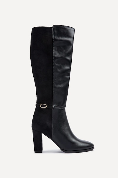 Linzi Symone Black High Leg Block Heeled Boot