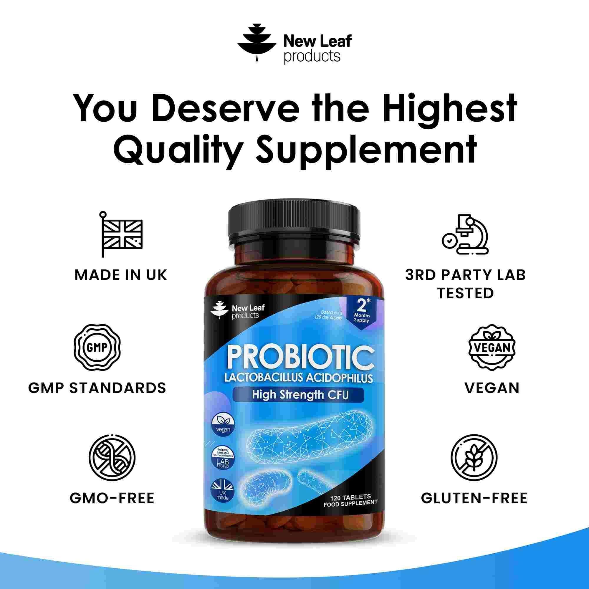 New leaf health Probiotic Supplements Acidophilus Probiotic Tablets High Strength - Digestive & Gut Health Supplements 120 Tablets image 4