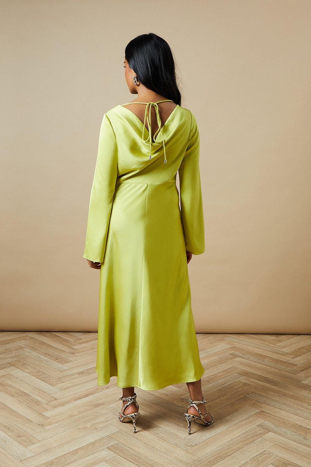 Oasis Occasion Satin Cowl Bias Midaxi Dress Chartreuse image 3