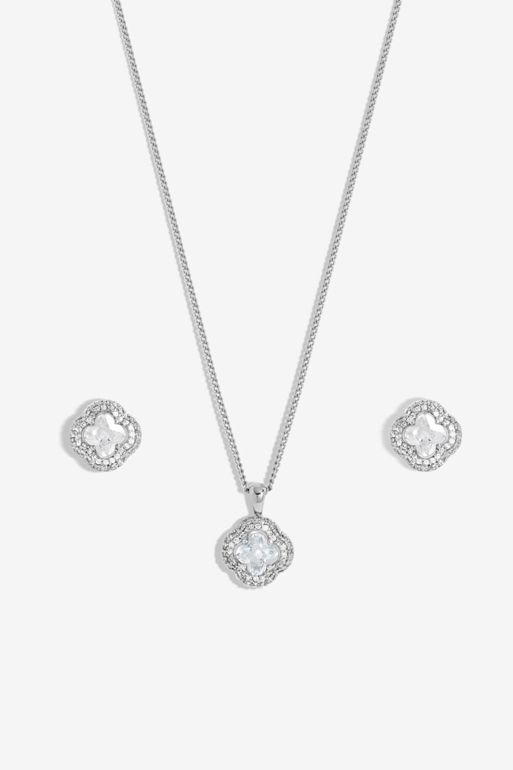 Jon Richard Rhodium Plated Cubic Zirconia Clover Set - Gift Boxed image 2
