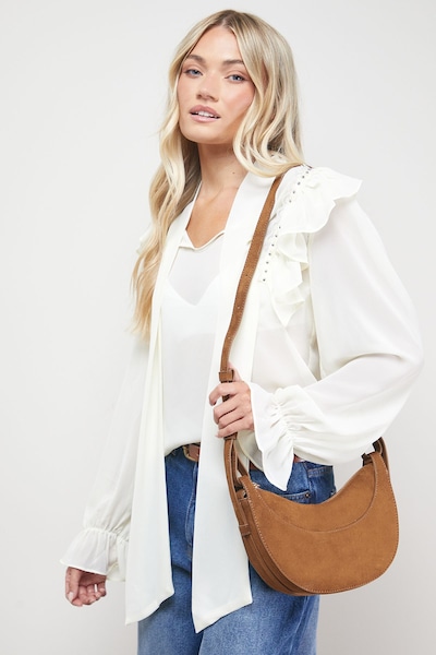 Oasis Relly Faux Suede Half Moon Crossbody Bag Tan