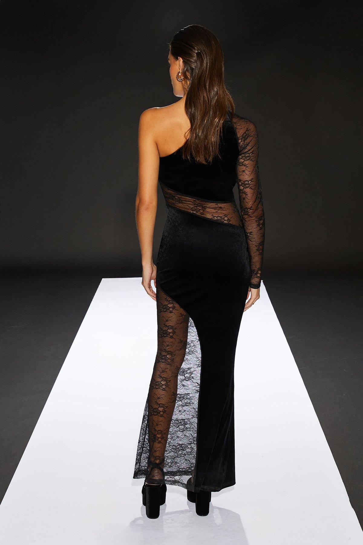 RUNWAY 1.8.1.8 Runway 1.8.1.8 Velvet Lace Insert Dress Black image 3
