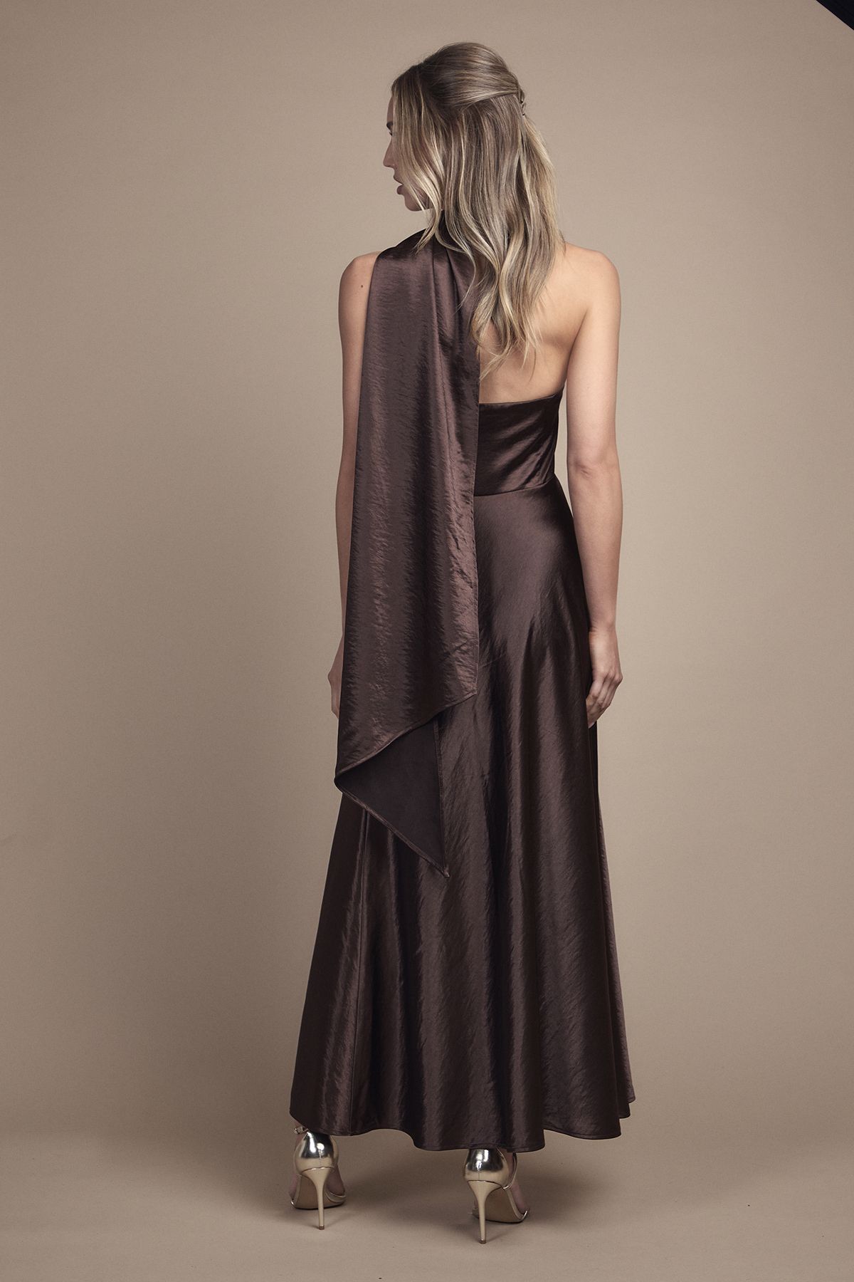 Coast Satin Scarf Detail Maxi Bridesmaid Dress Chocolate image 4