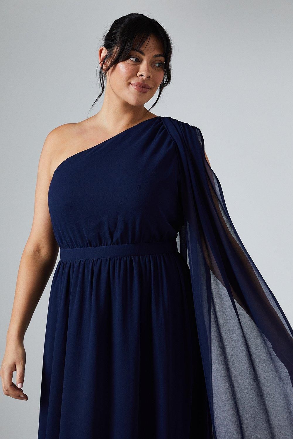 Coast Plus Size Chiffon Drape Shoulder Maxi Bridesmaid Dress Navy image 2