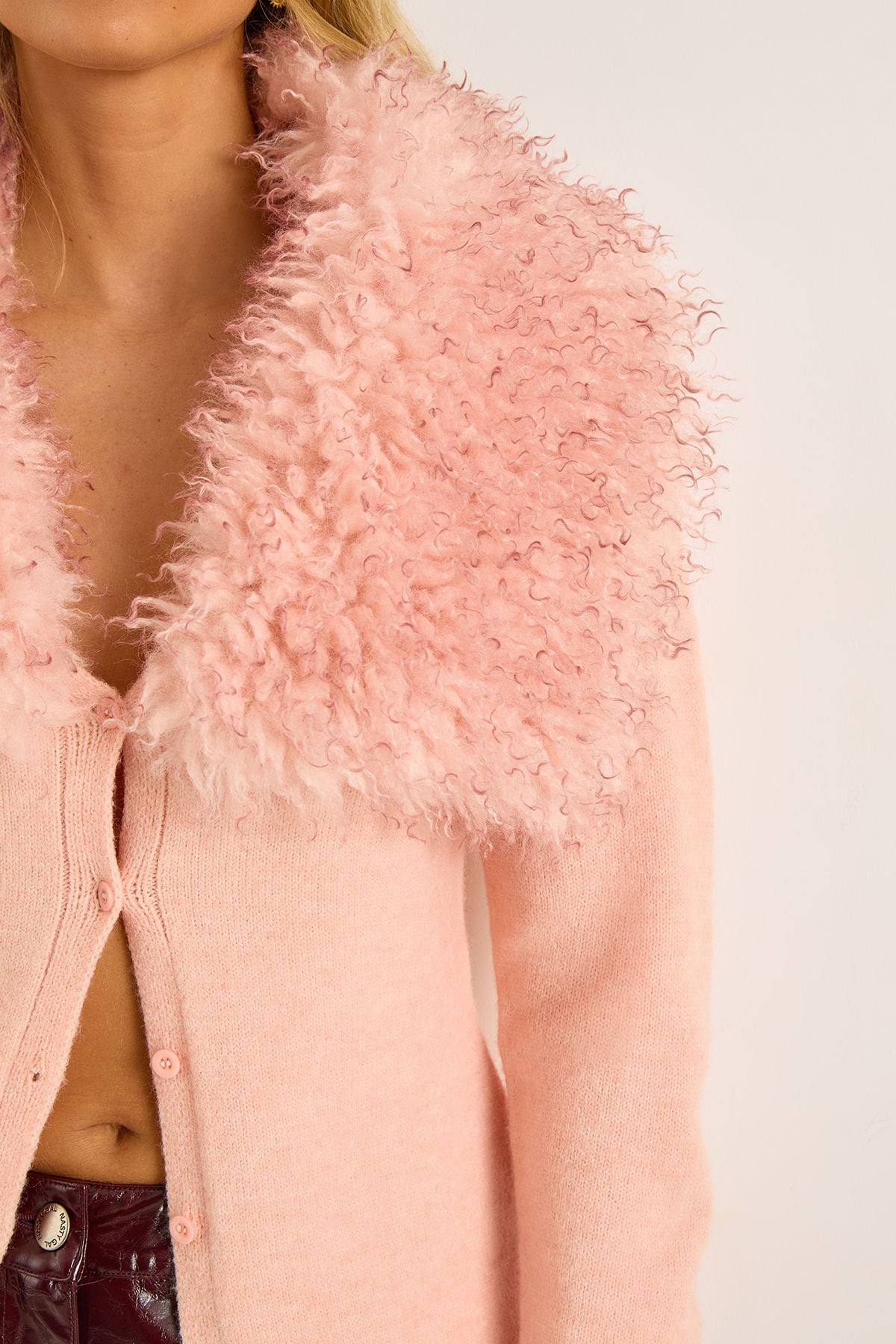 NastyGal Fluffy Collar Knitted Cardigan Pink image 5