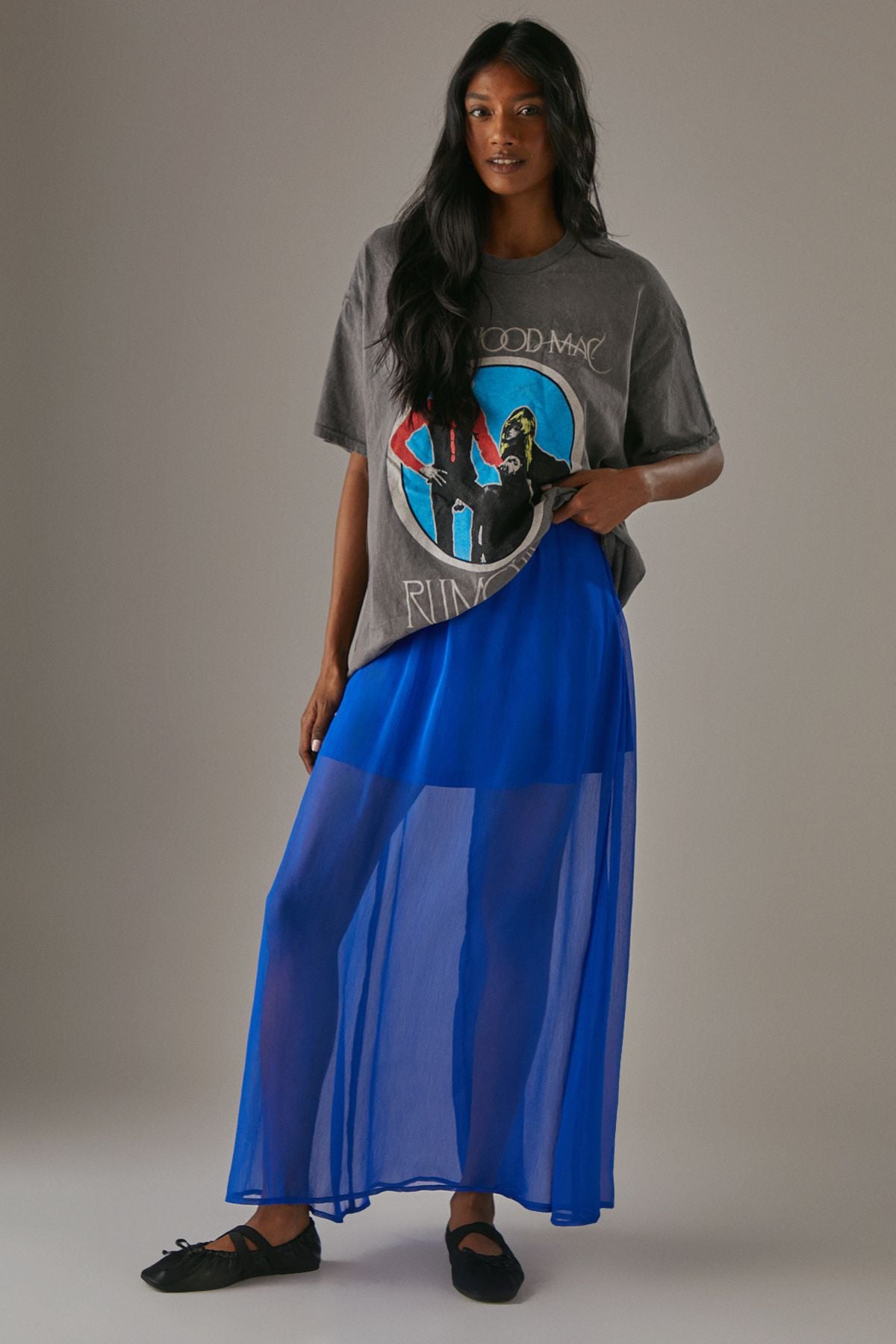 Warehouse Chiffon High Waisted Short Lining Maxi Skirt Electric Blue image 2