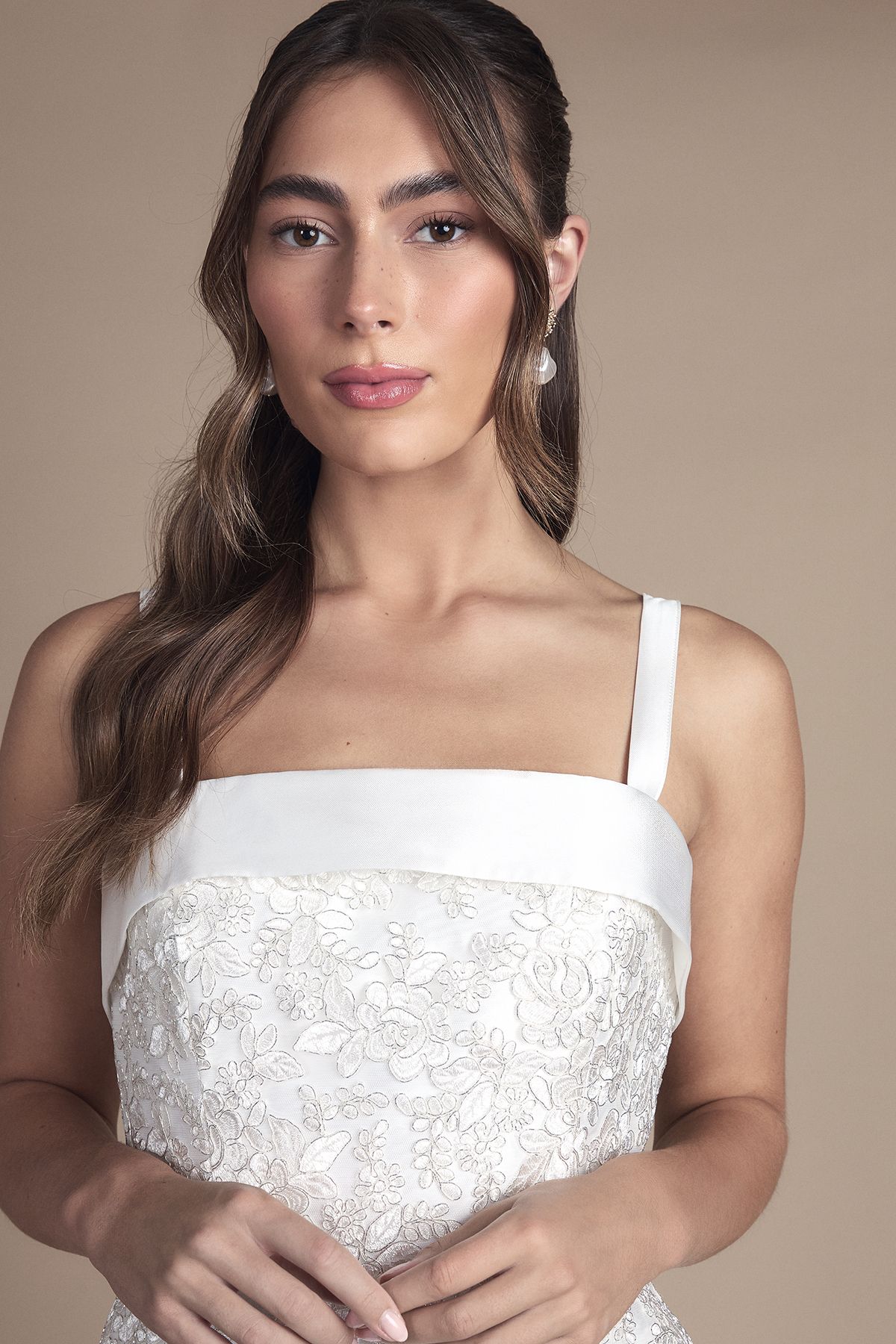 Coast Ornate Lace and Twill Column Maxi Wedding Dress Ivory image 4