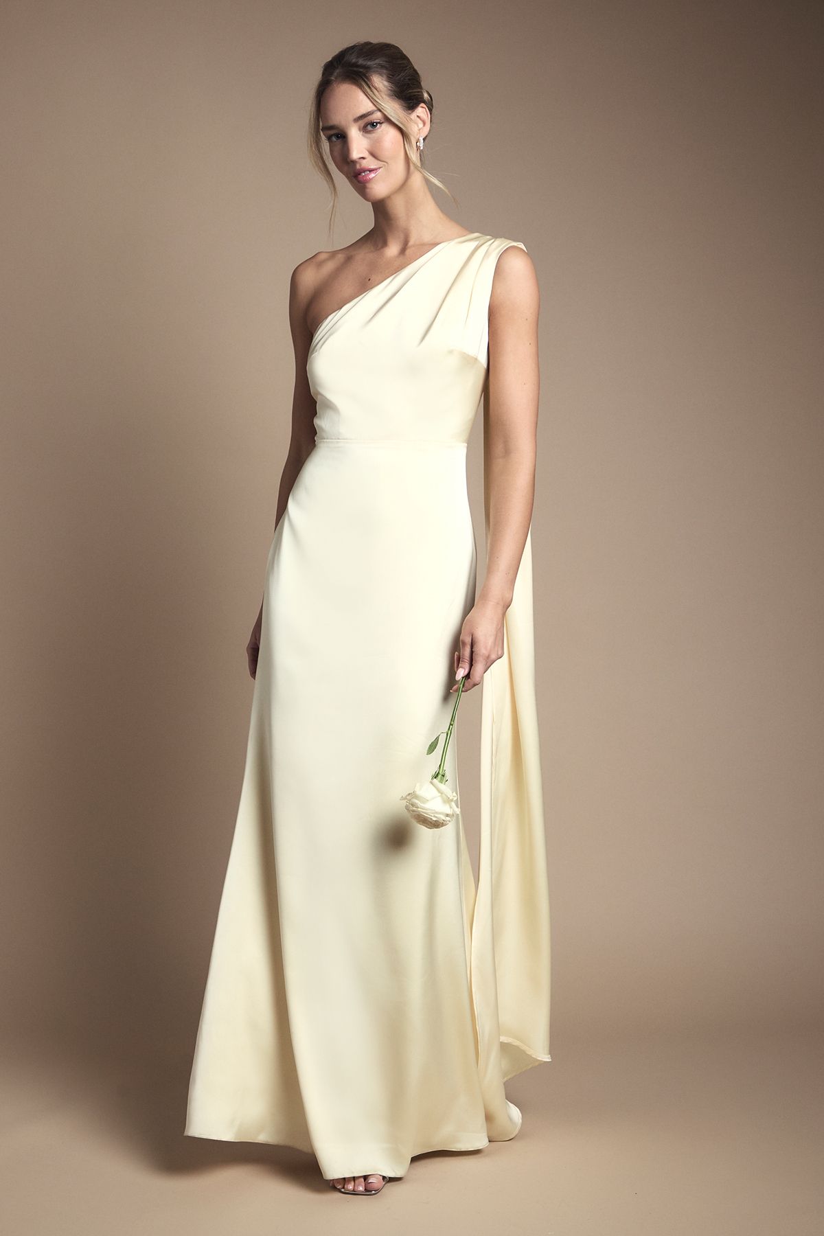 Coast Coast Honoured Drape One Shoulder Satin Maxi Bridesmaid Dress Lemon image 1