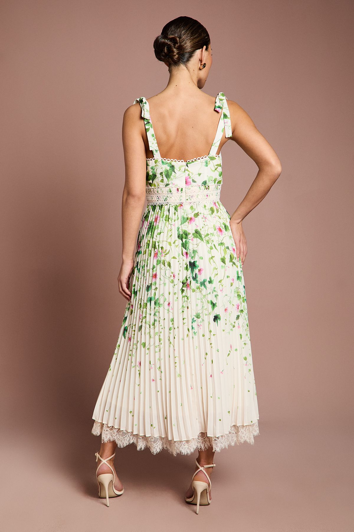 Coast Pleated Printed Georgette Midi Dress Ivory image 3