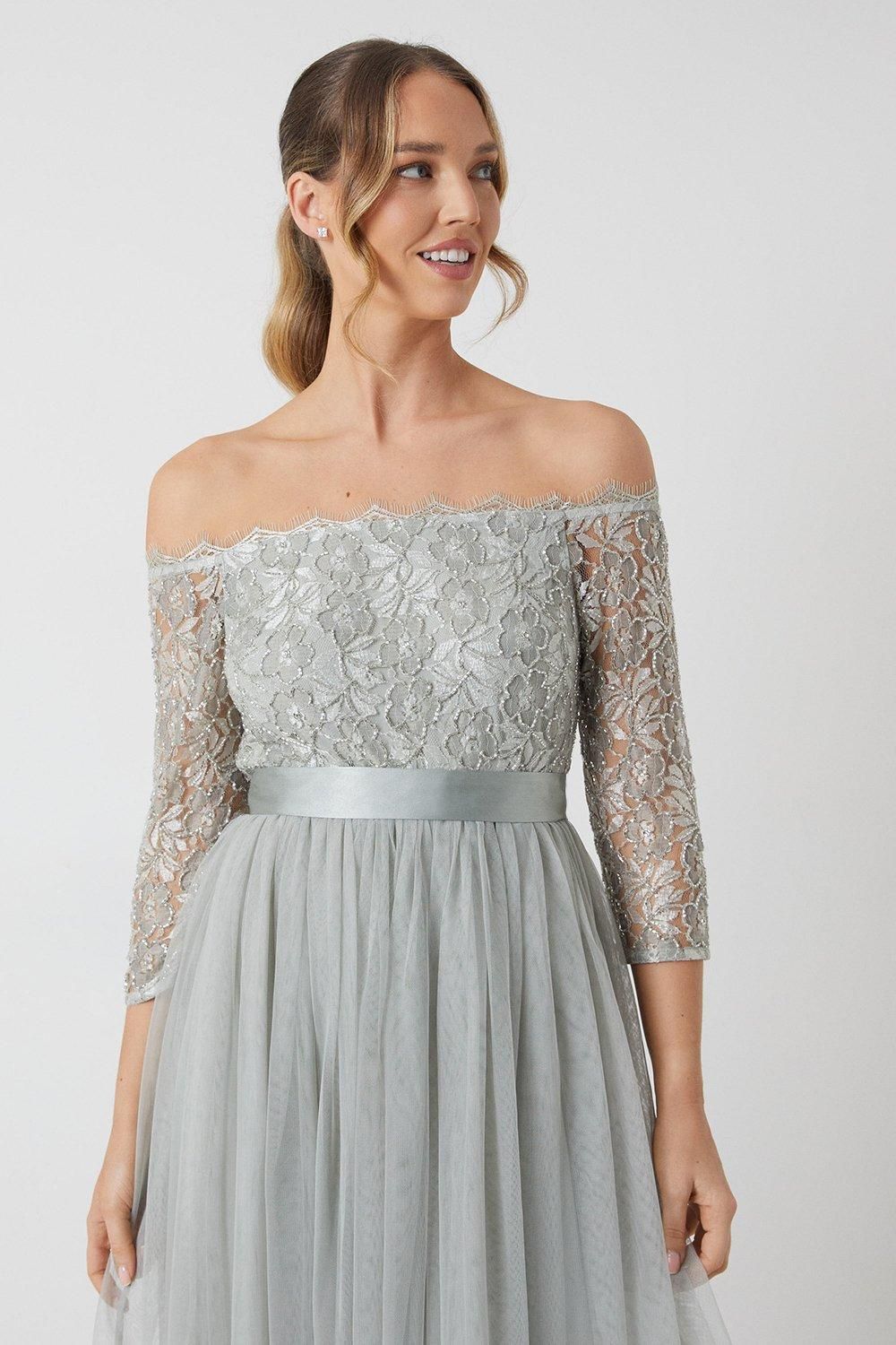 Coast Embellished Lace Bardot Midi Bridesmaid Dress Sage image 4