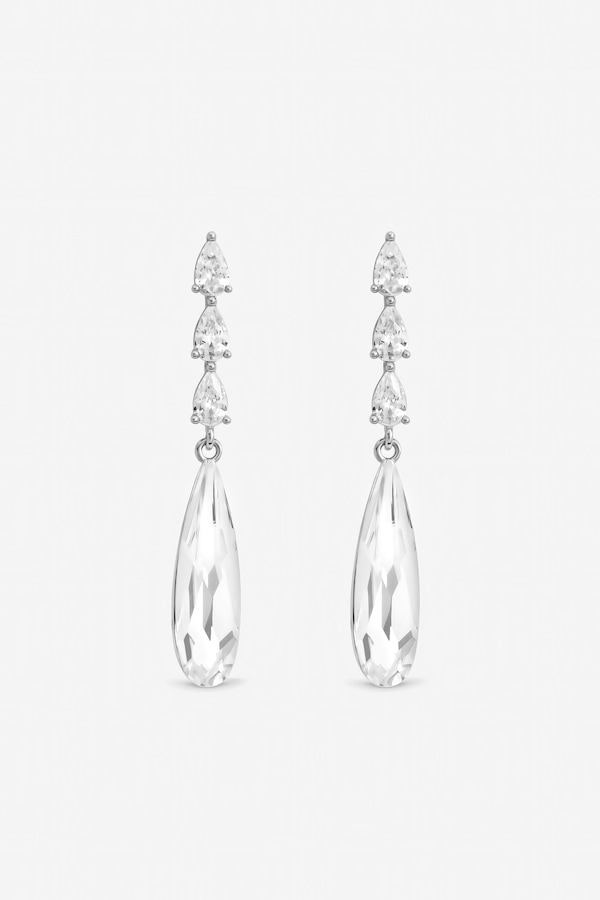Jon Richard Rhodium Plated Linear Pear Drop Earrings