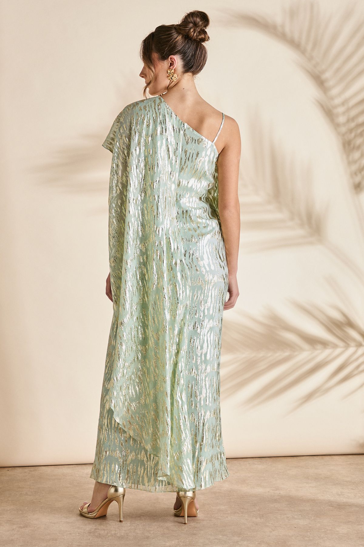 Coast Metallic One Shoulder Maxi Dress Olive image 3