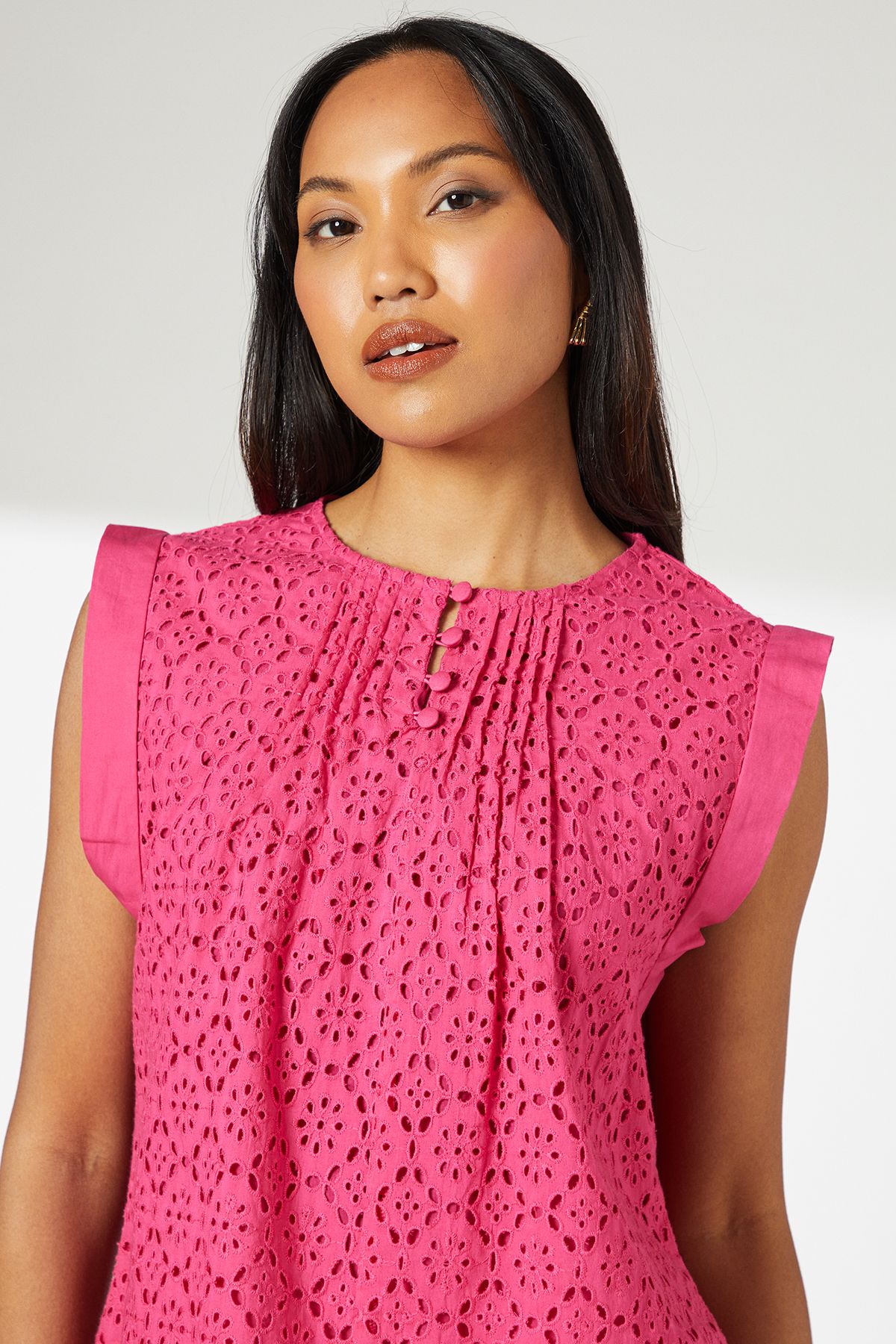 Principles Pink PinTuck Detail Broderie Blouse Pink image 3