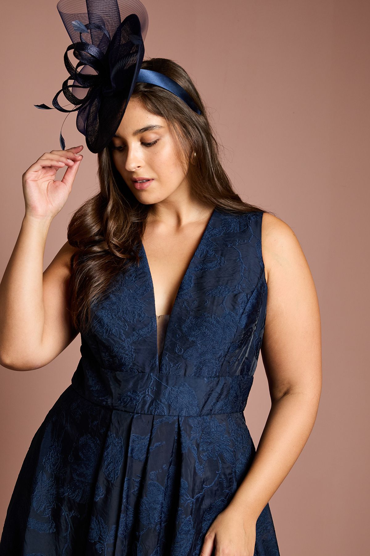 Coast Plus Plunge Neck Waterfall Organza Jacquard Maxi Dress Navy image 4