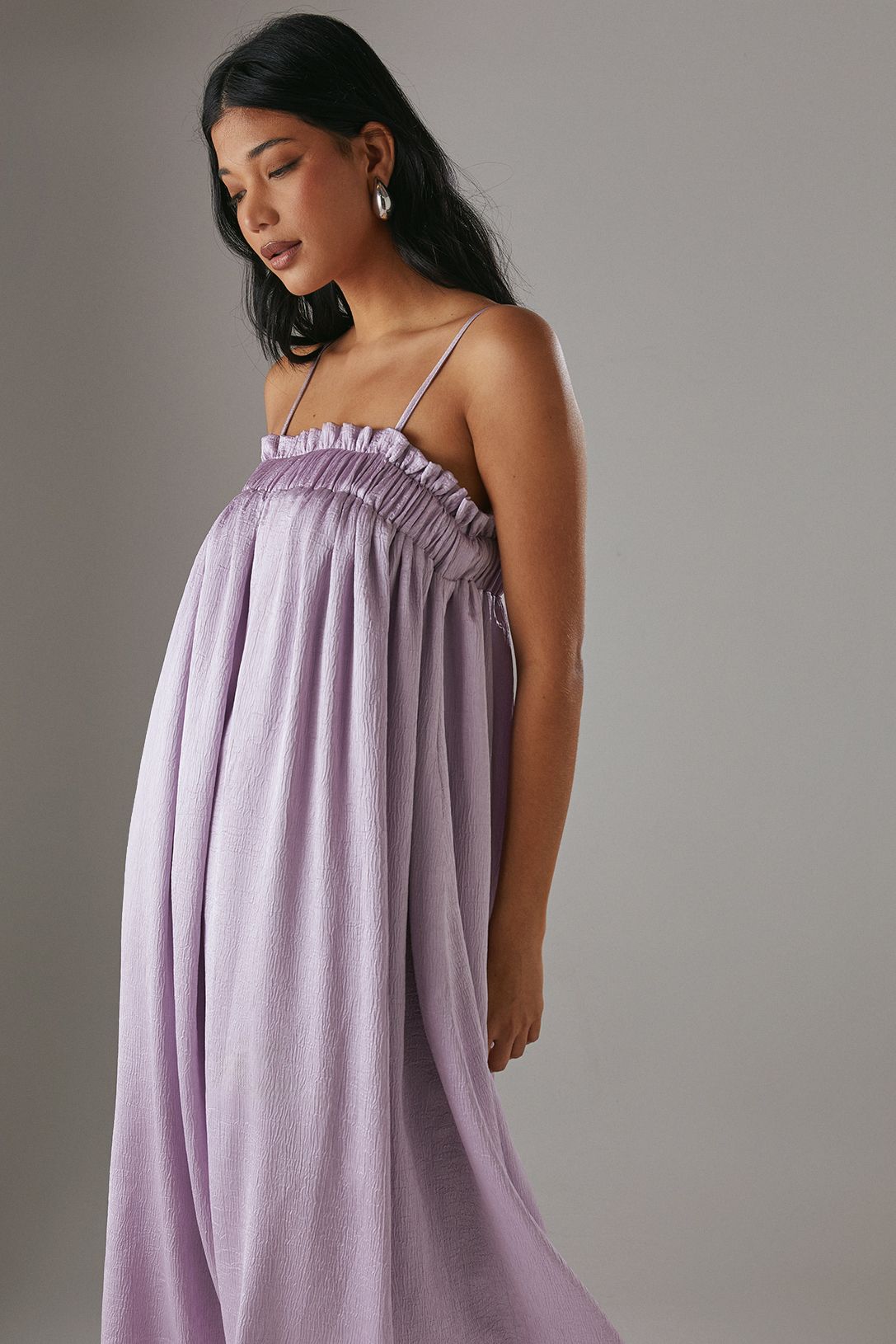 Warehouse Crushed Satin Strappy Midi Dress Lilac image 2