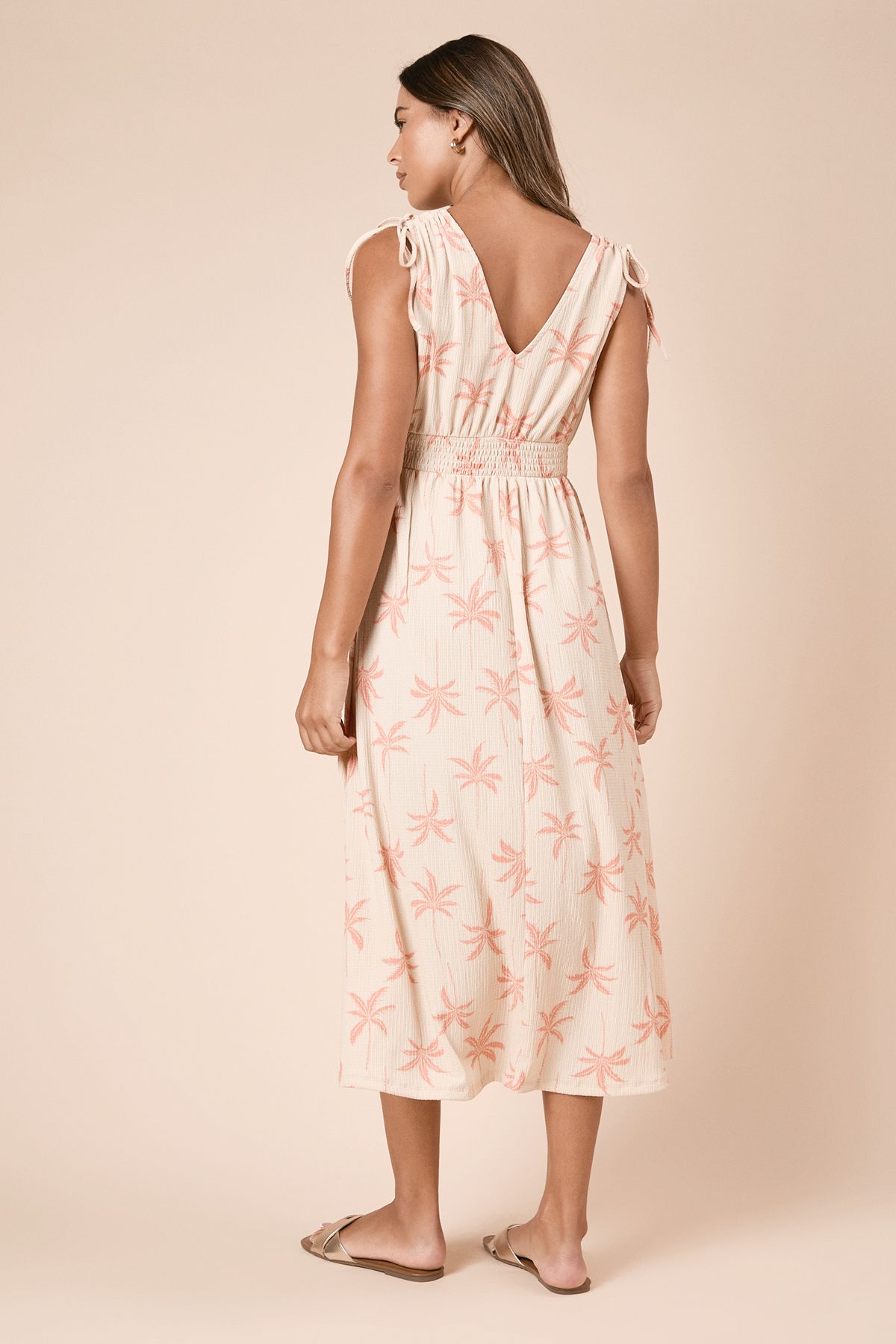 Dorothy Perkins Cream Palm Tie Shoulder Shirred Waist Jersey Midi Dress Cream image 5