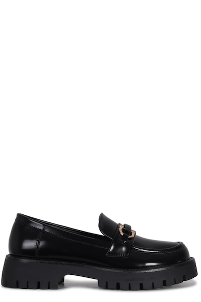 Linzi Maddox Black Faux High Shine Leather Chunky Loafer