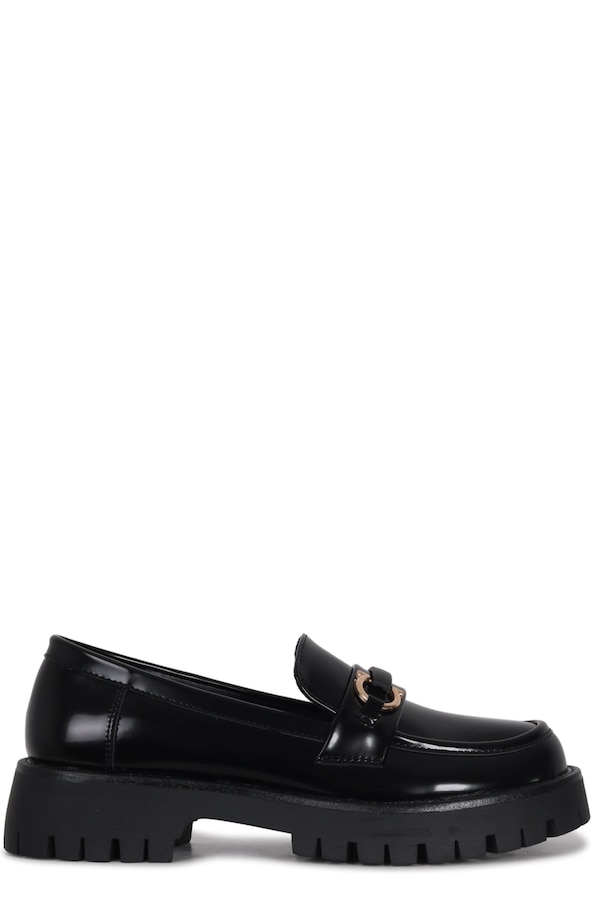 Linzi Maddox Black Faux High Shine Leather Chunky Loafer