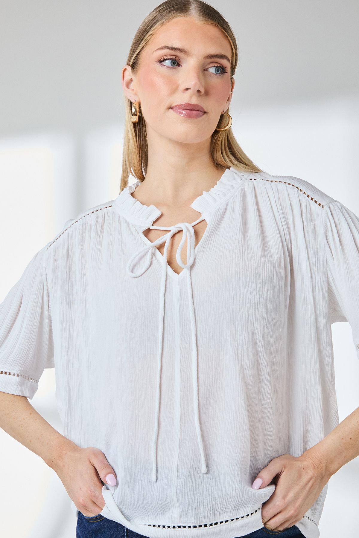 Principles Ladder Trim Tie Front Blouse White image 4