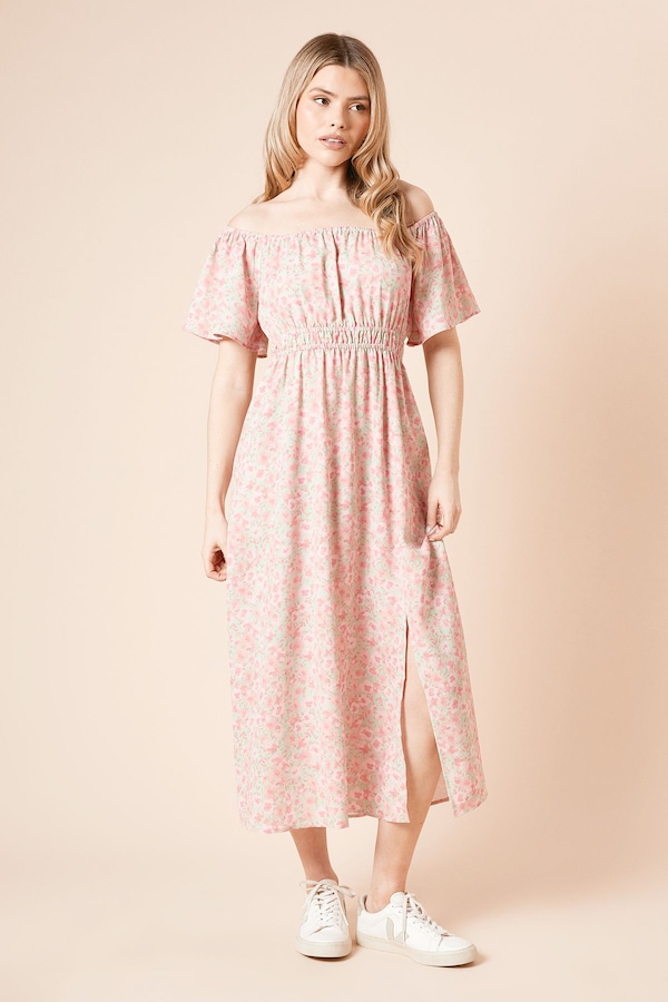 Dorothy Perkins Floral Bardot Full Skirted Midi Dress Floral