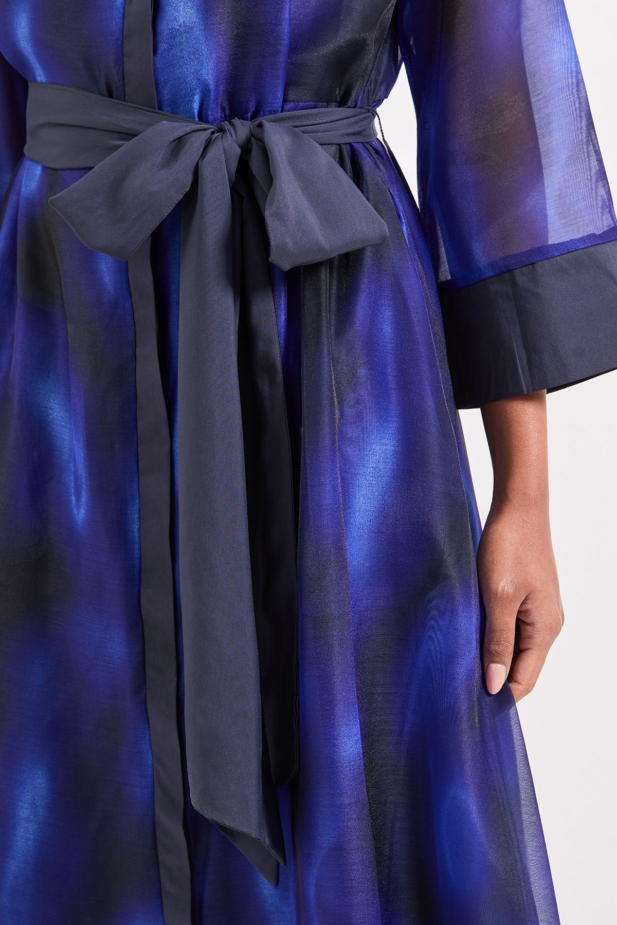 Principles Blue Abstract Print Contrast Detail Shirt Dress Blue image 2