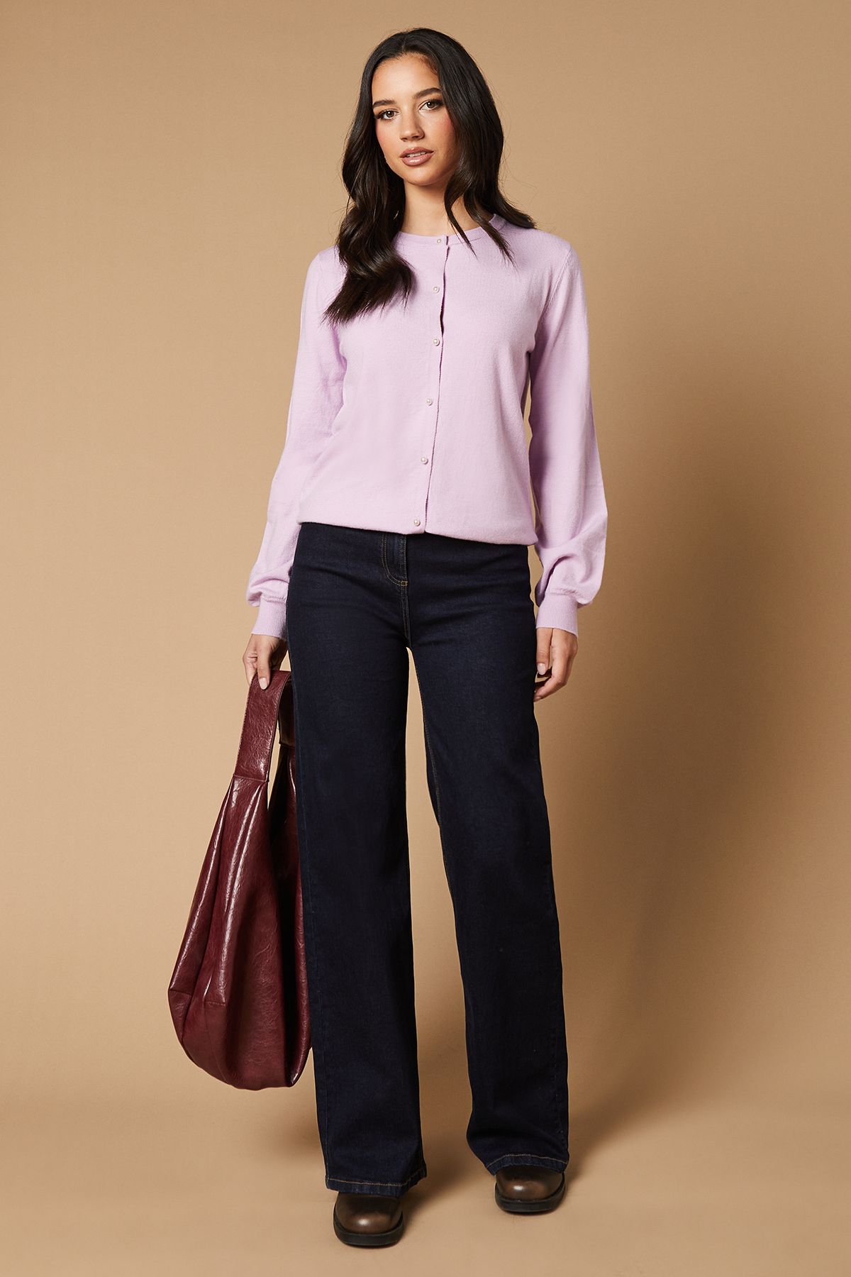 Oasis Milano Knitted Cropped Cardigan Lilac image 4