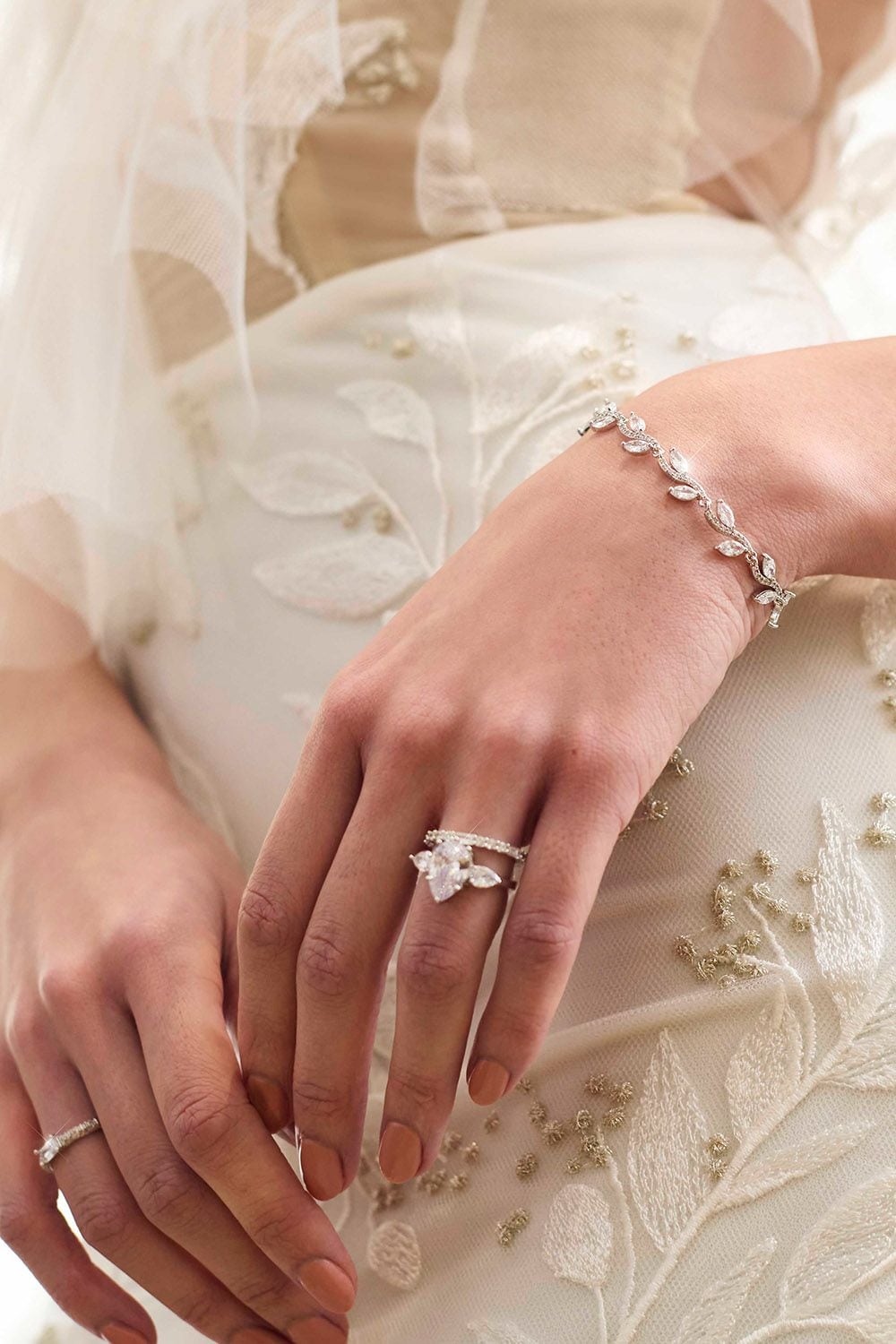 Jon Richard Rhodium Cubic Zirconia Leaf Bridal Bracelet image 3