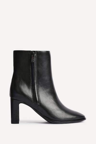 Linzi Jonas Black Faux Leather Block Heel Ankle Boot