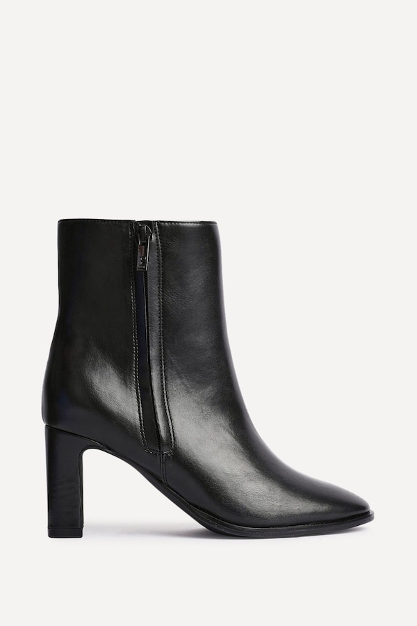 Linzi Jonas Black Faux Leather Block Heel Ankle Boot