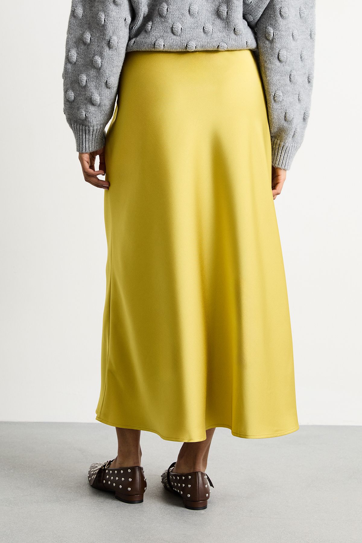 Warehouse Satin Bias Cut Maxi Skirt Chartreuse image 3